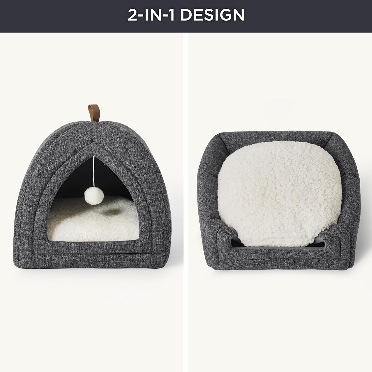 The Cat Beds for Indoor Cats - 2 in 1 Cat Cave for Kittens and Small Pets, Cat Hideaway with Non-Slip Bottom,16 inches