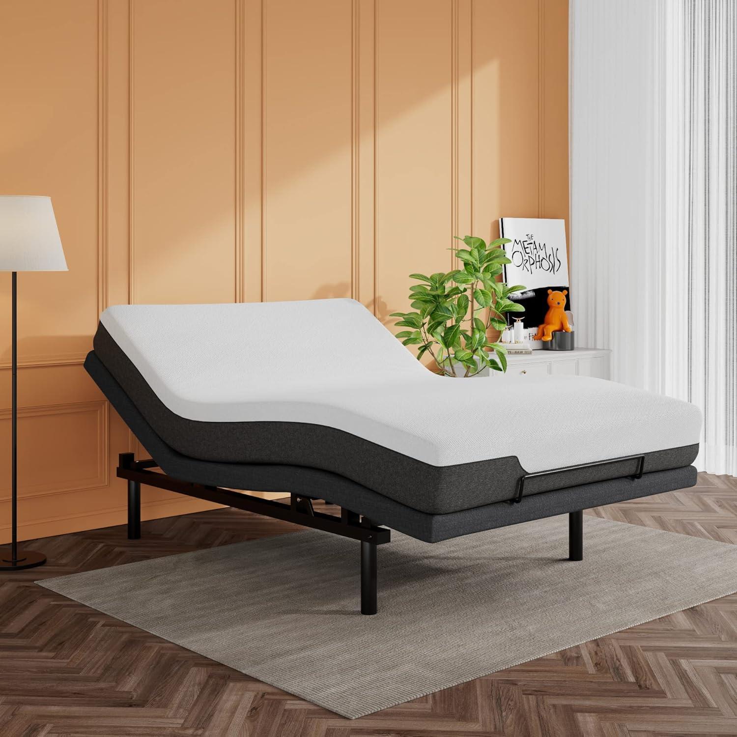 Gray Velvet Upholstered Queen Adjustable Bed Frame