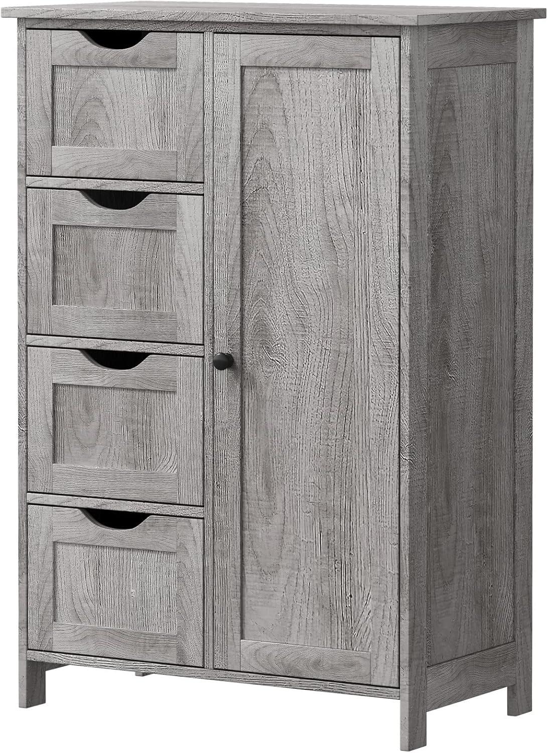 Bathroom Floor Cabinet, Bathroom Cabinet, Storage Cabinet with 4 Drawers and Adjustable Shelf for Entryway Storage, Home Office Furniture, Grey CWG005C