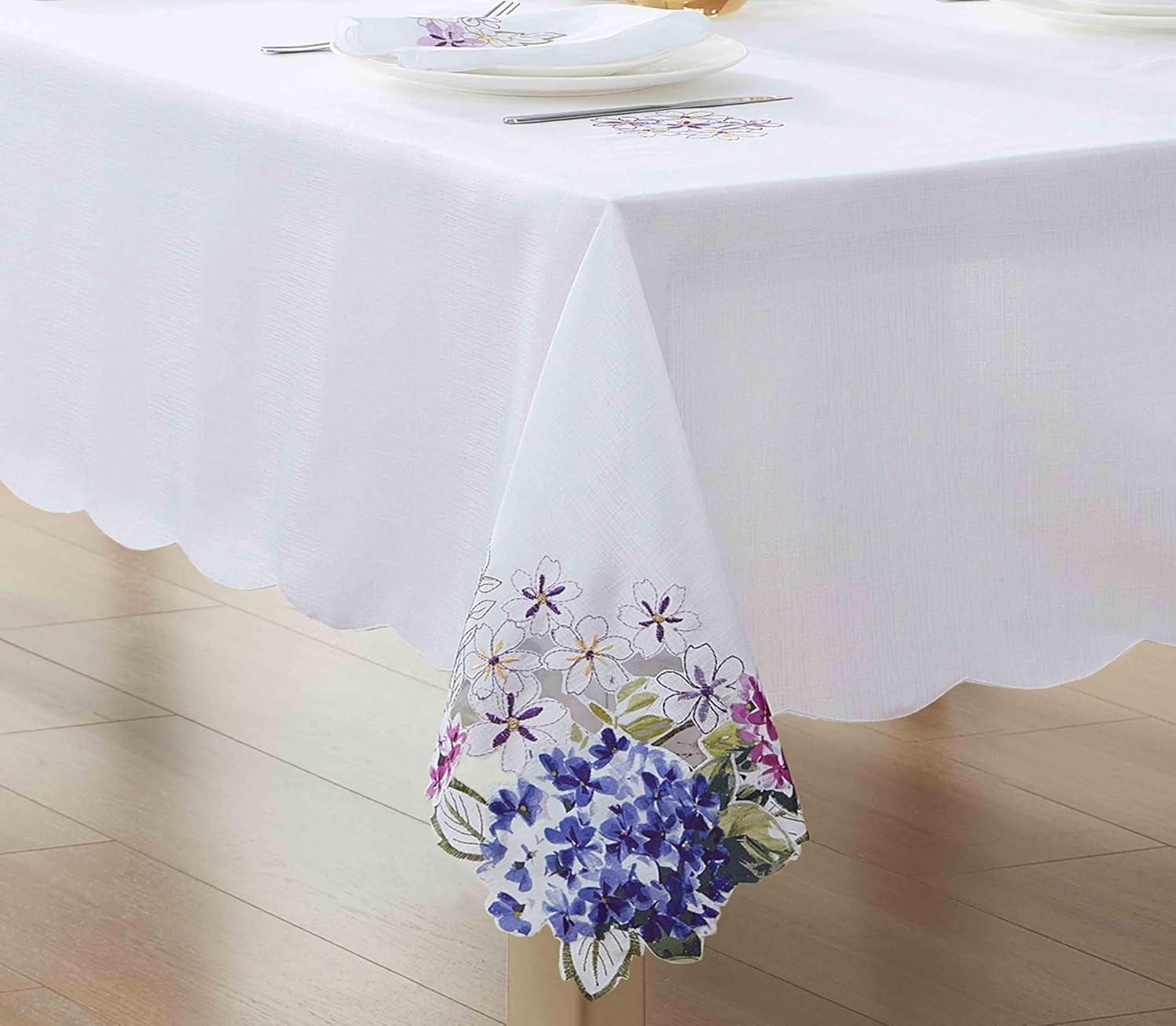 Spring Hydrangea Floral Cutwork Tablecloth - Multicolor - 60x102 - Elrene Home Fashions