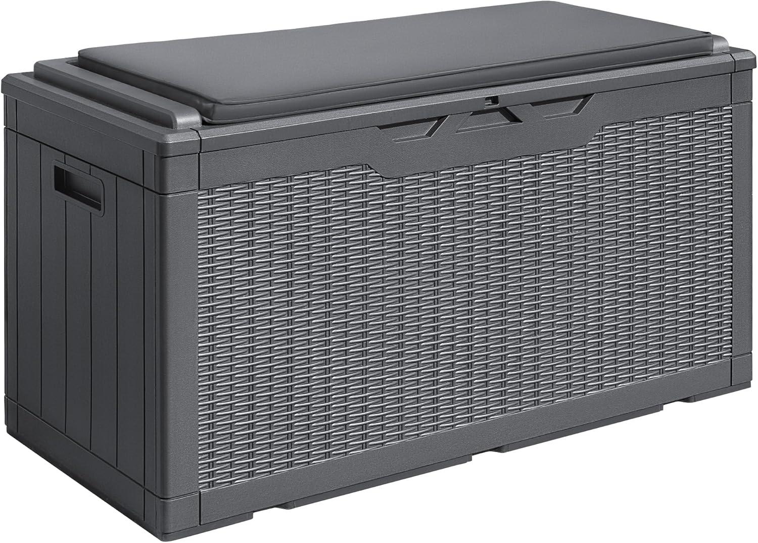 Gray 100 Gallon Lockable Resin Deck Box with Cushion