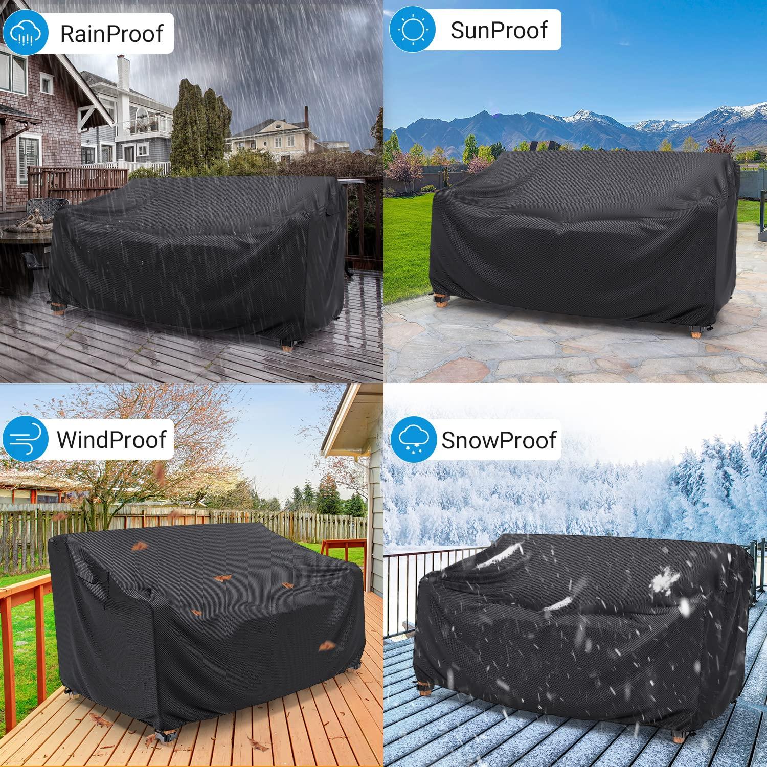 Mrrihand Heavy Duty Patio Sofa Cover Waterproof, 2-Seater Outdoor Sofa Loveseat Cover, Outdoor Patio Furniture Cover with Air Vent and Handles, 60" W×34" D×30" H, Black