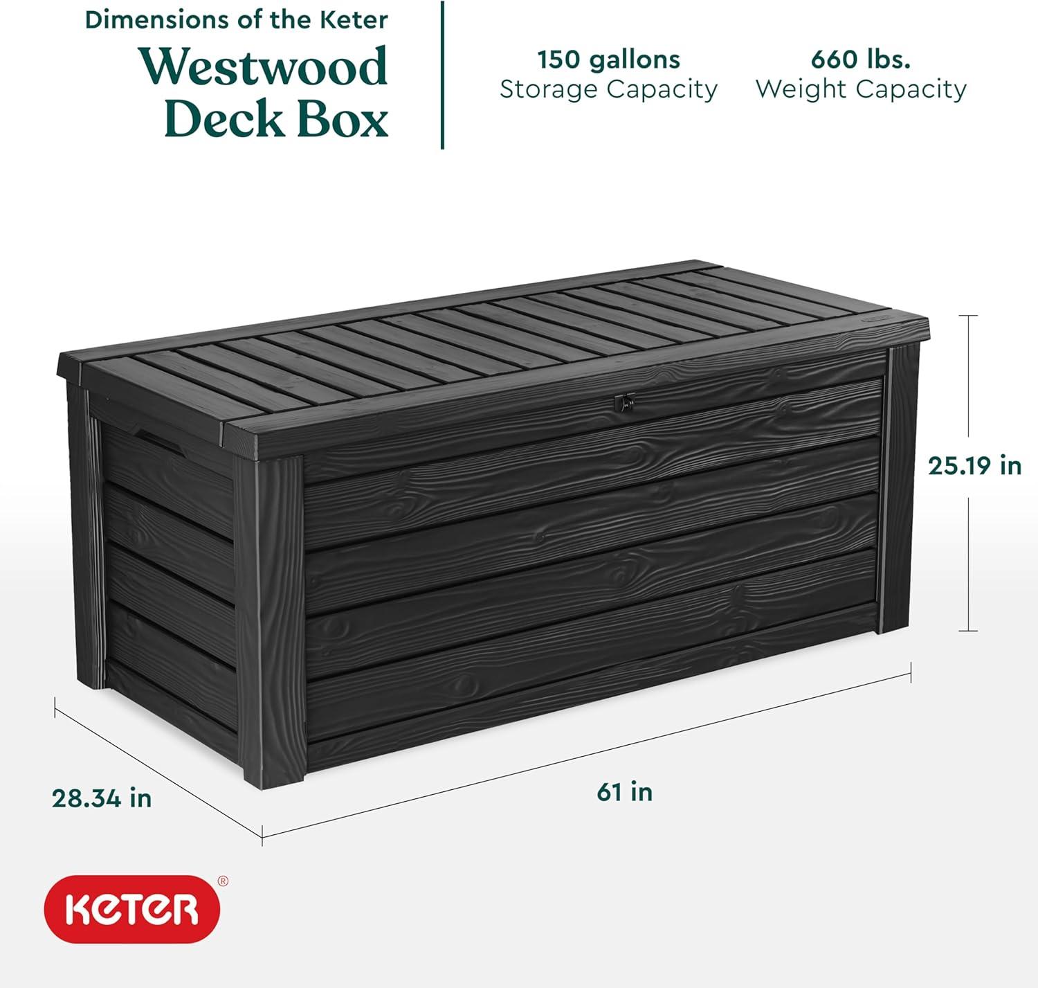 Keter Dark Gray 150 Gallon Lockable Plastic Deck Box