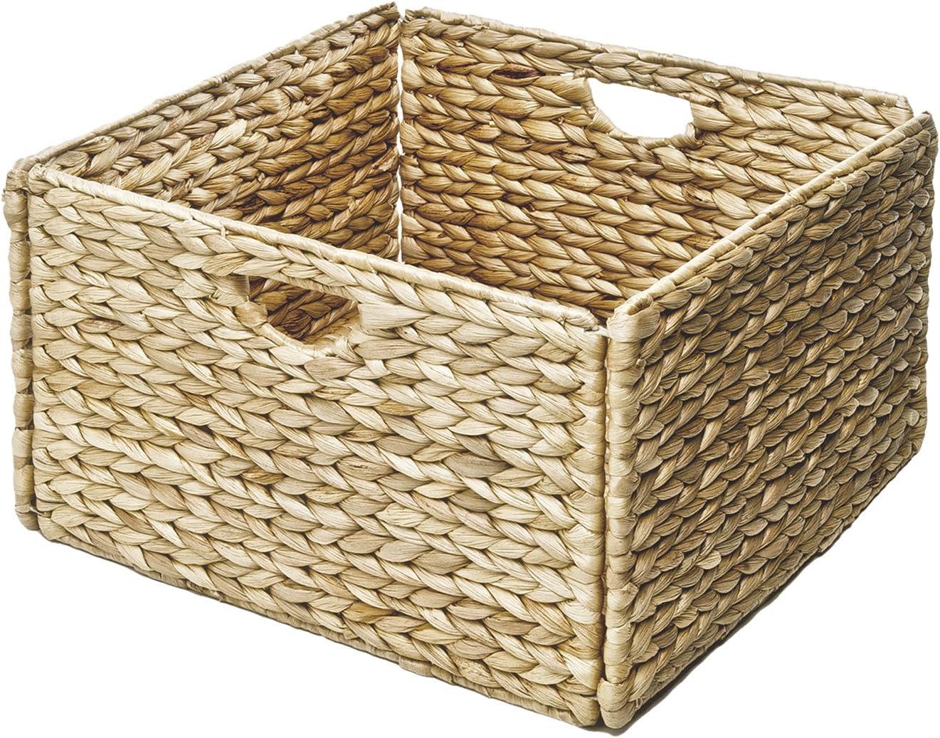 Natural Woven Hyacinth and Steel Square Storage Basket Set