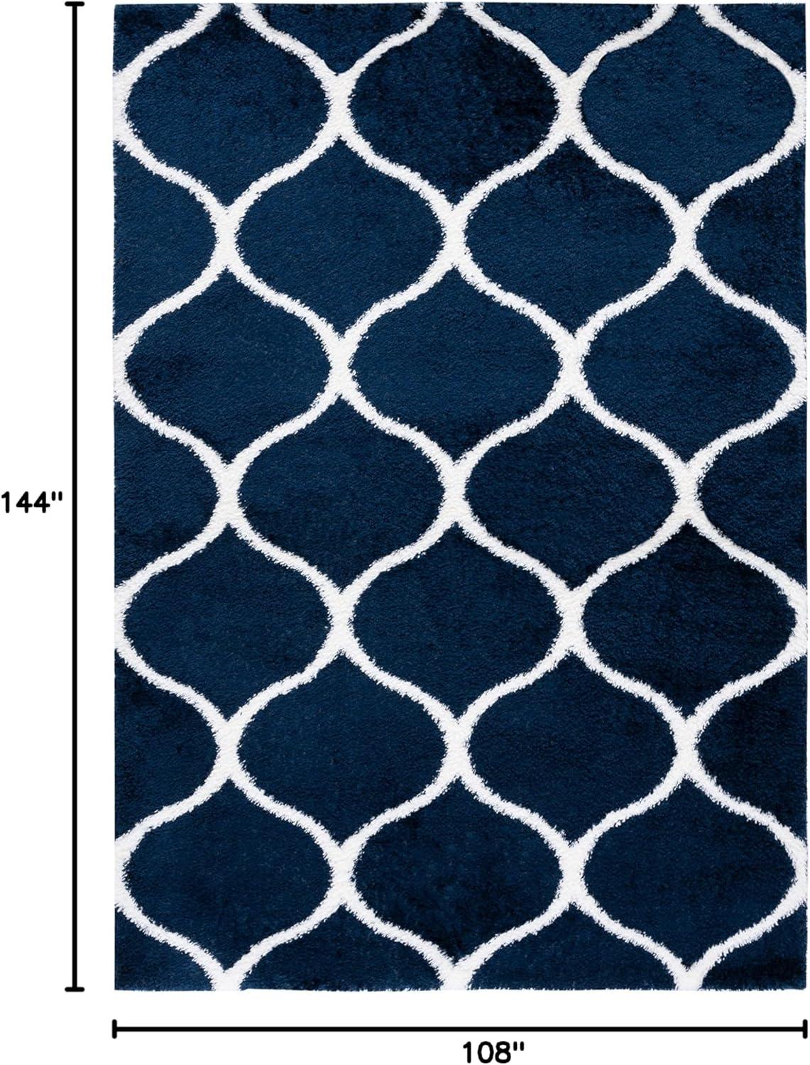 SAFAVIEH Tahoe Thelma Quatrefoil Shag Area Rug, 9' x 12', Navy/White