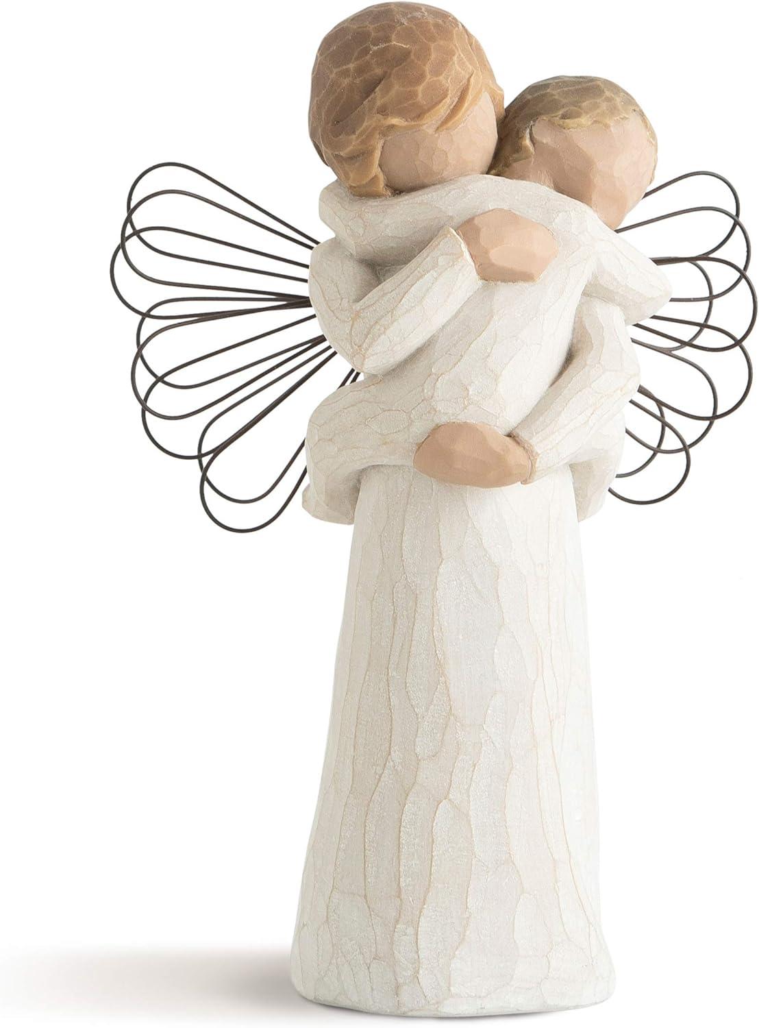 Hand-Painted Cream Resin Angel Figurine with Wire Wings