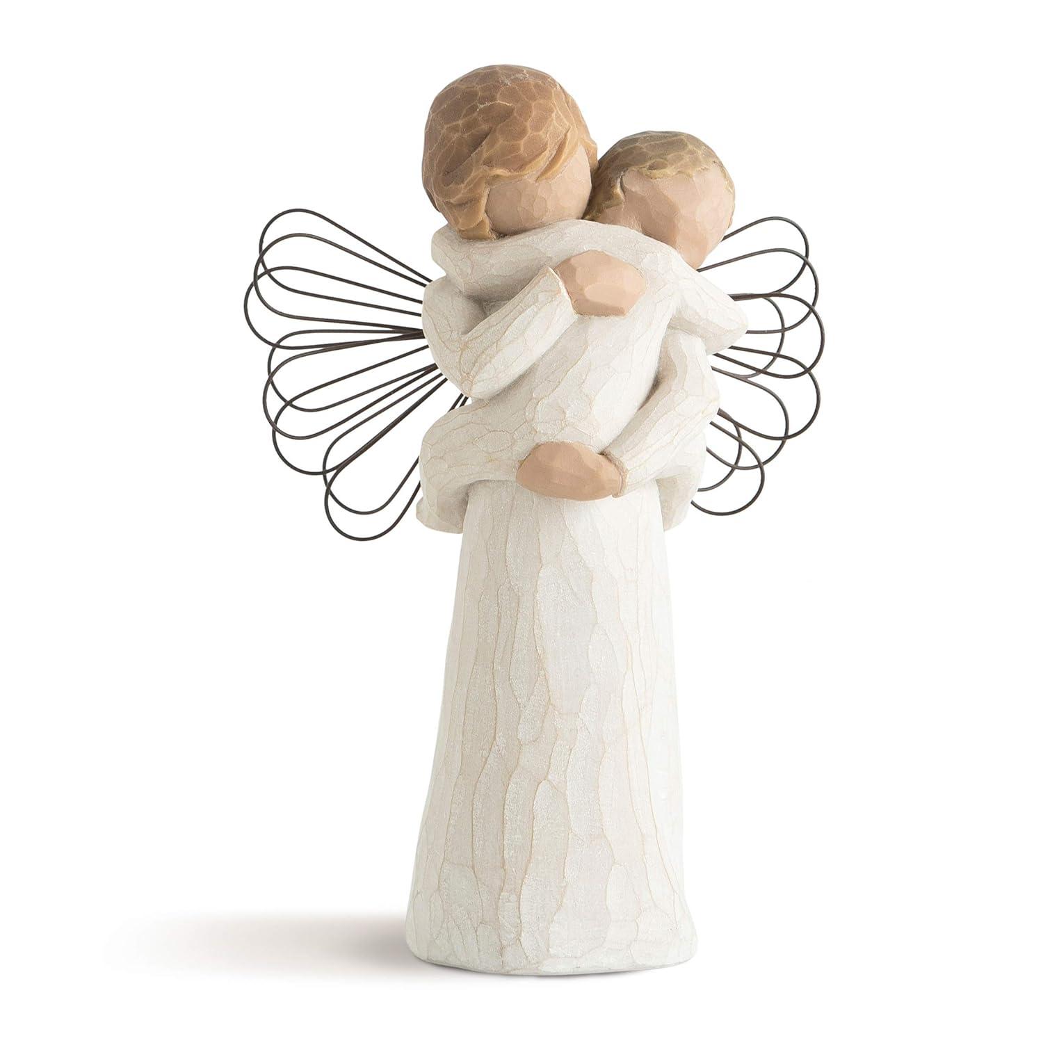Hand-Painted Cream Resin Angel Figurine with Wire Wings