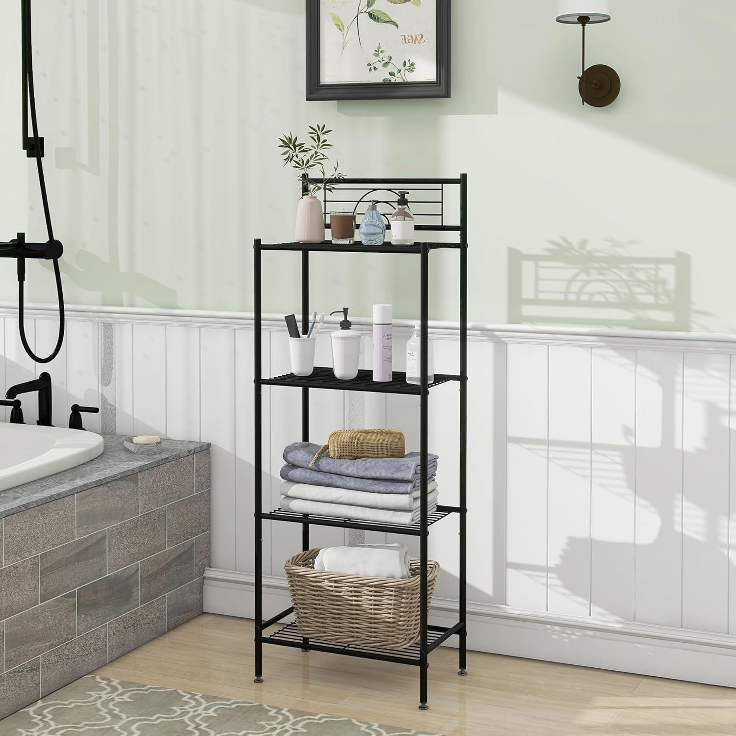 Black Adjustable 4-Tier Metal Wire Storage Shelf