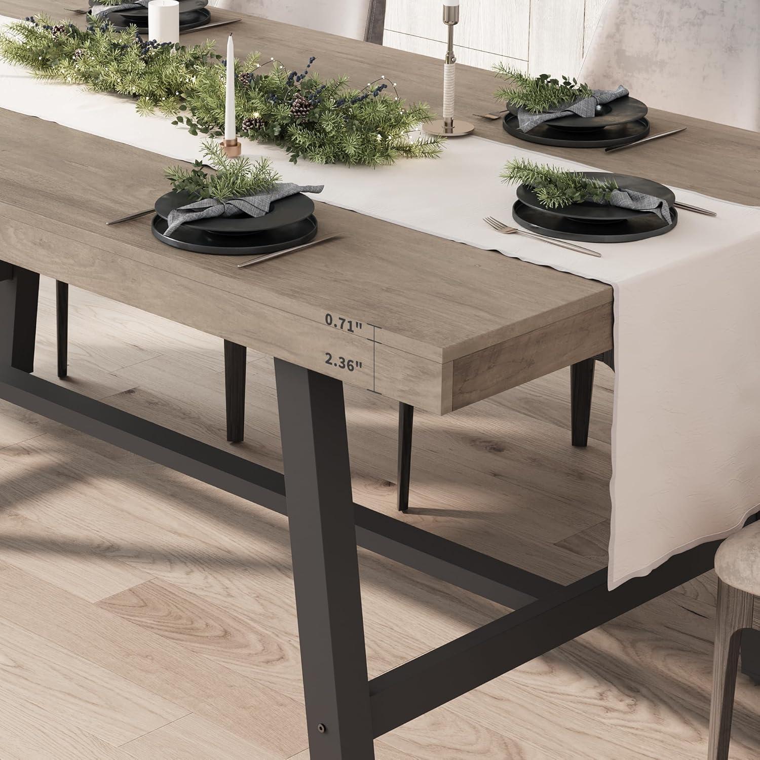 Industrial Dining Table for 6~8 People, 78.7" Long Rectangle Dining Tables, Wooden Kitchen Table