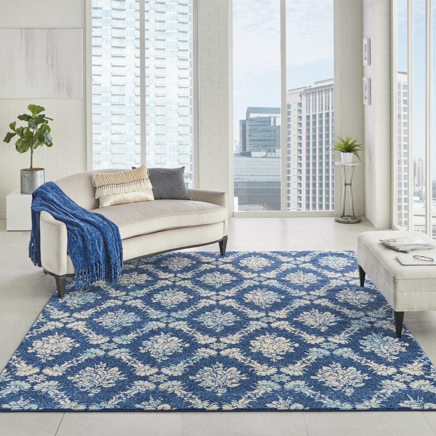 Nourison Tranquil Floral Navy/Light Blue 8' x 10' Area Rug, (8x10)