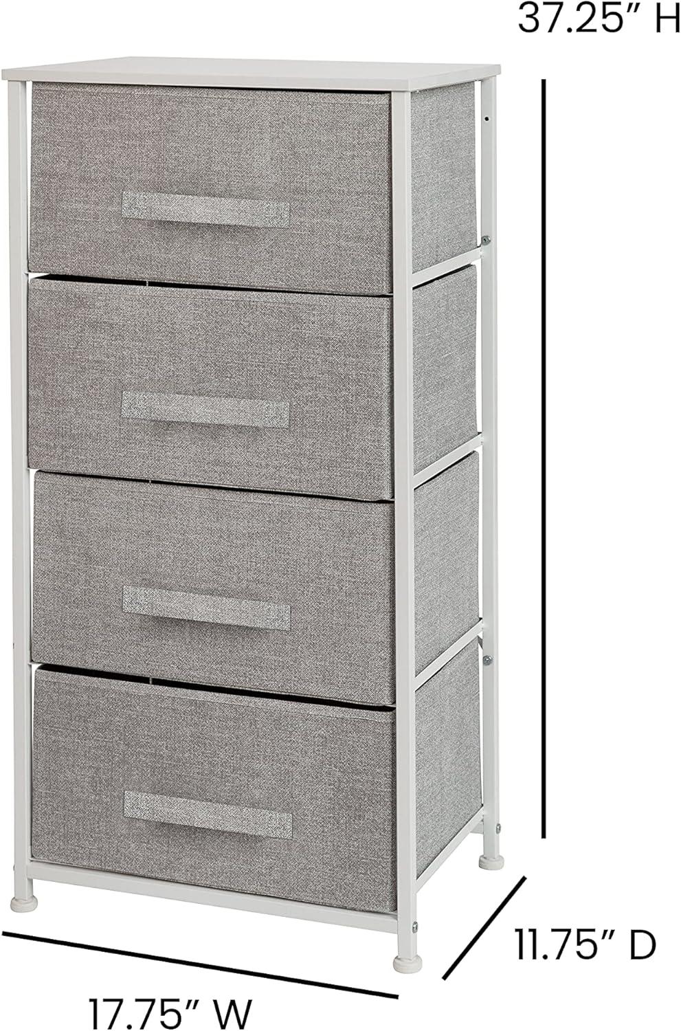 Malone 4 Drawer Vertical Storage Dresser with Wood Top & Fabric Pull Drawers
