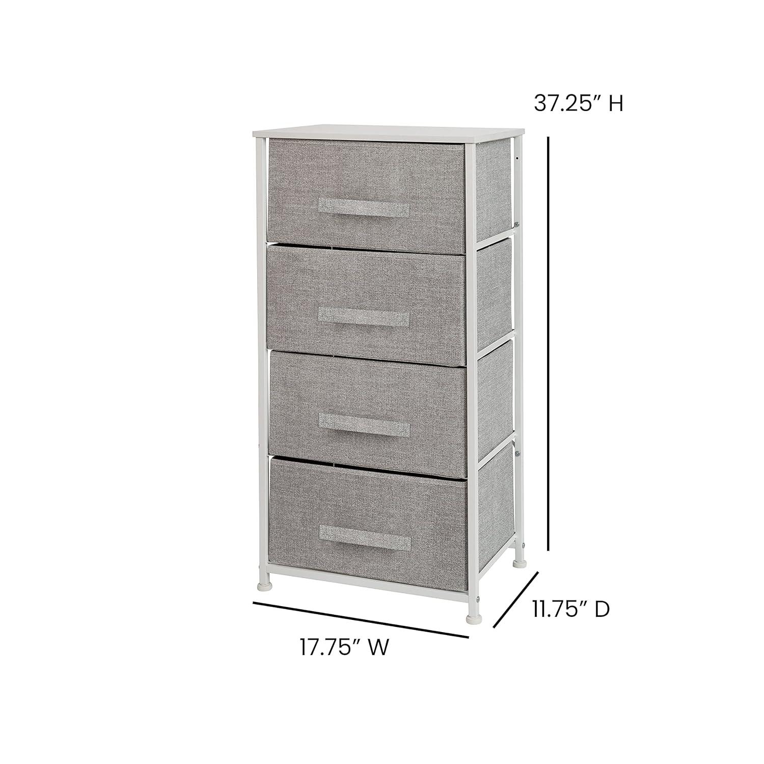 Malone 4 Drawer Vertical Storage Dresser with Wood Top & Fabric Pull Drawers