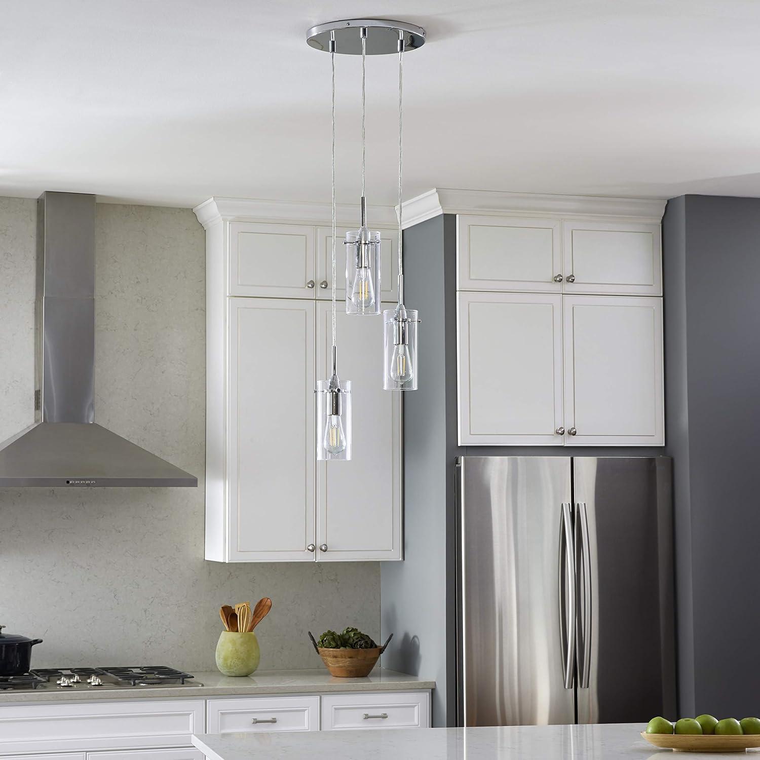 Brushed Nickel 3-Light LED Cluster Pendant with Clear Glass Shades