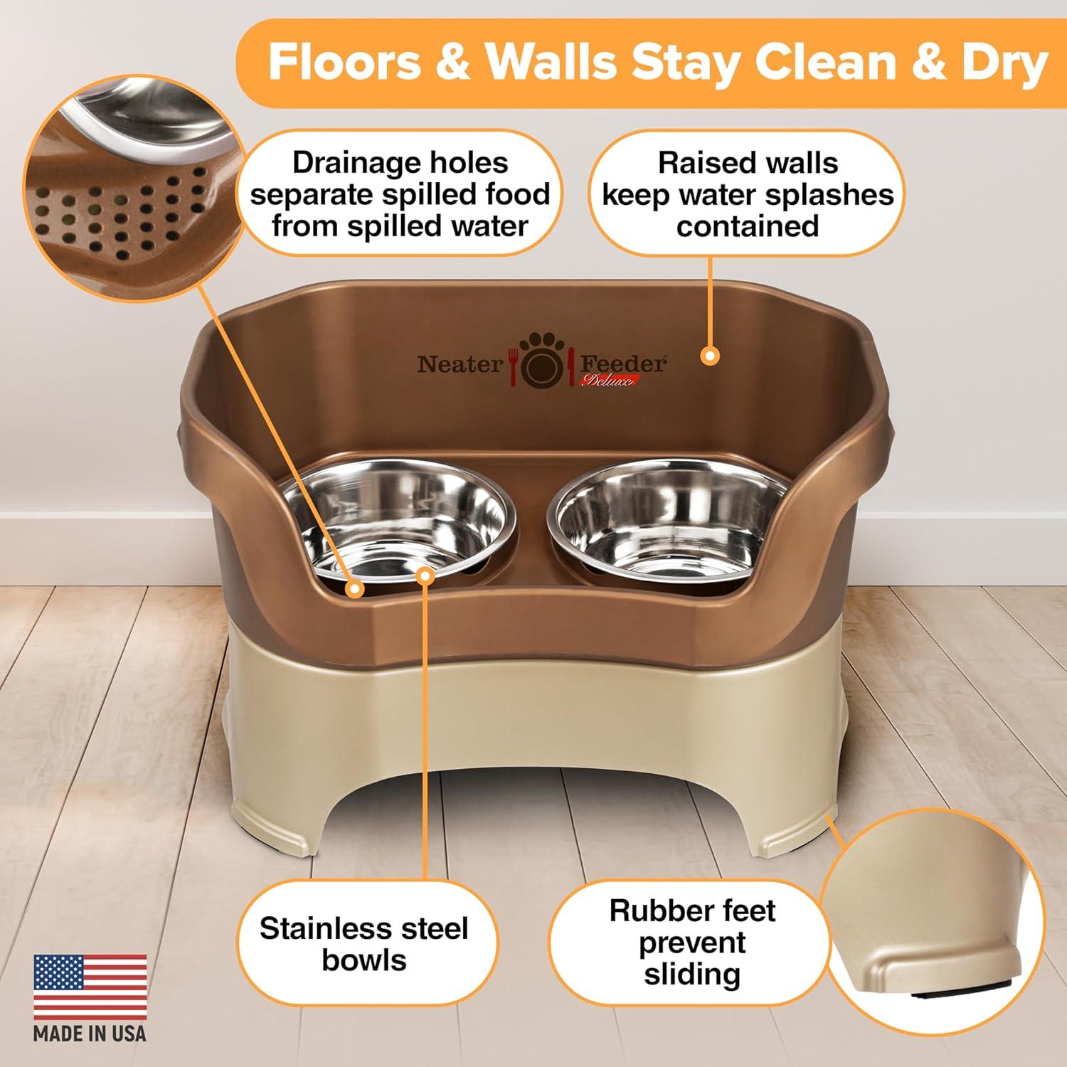 Neater Pets Neater Feeder Deluxe Mess-Proof Elevated Food & Water Bowls for Large Dogs, Bronze