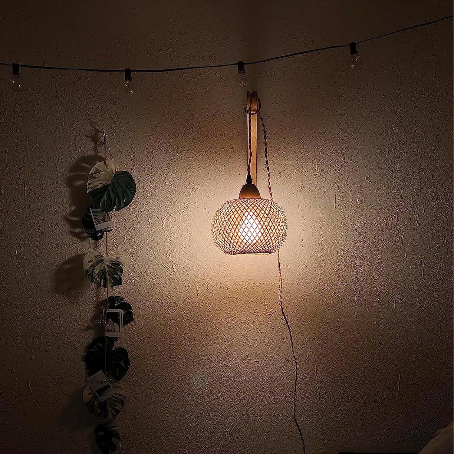 Bay Isle Home™ Cateno Bamboo Wall Sconces Set Of Two Plug In, Boho Wall Lamp With Plug In Cord, Farmhouse Wall Light Fixtures With 9.84FT On/Off Switch Cord, Rattan Sconces Wall Lighting For Bedroom Living Room (Set of 2)