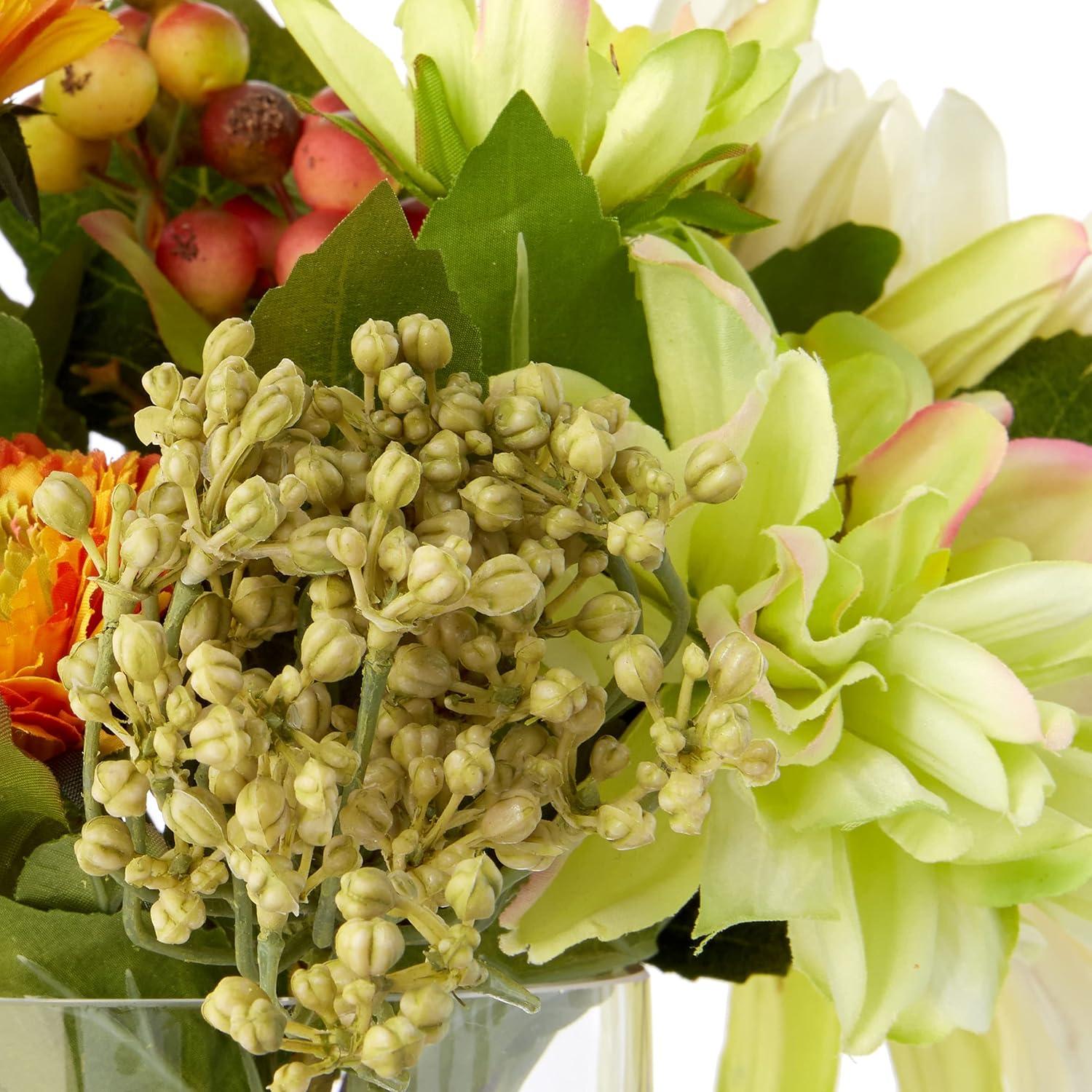 Nearly Natural 10.5-in Mixed Dahlia and Mum with Glass Vase