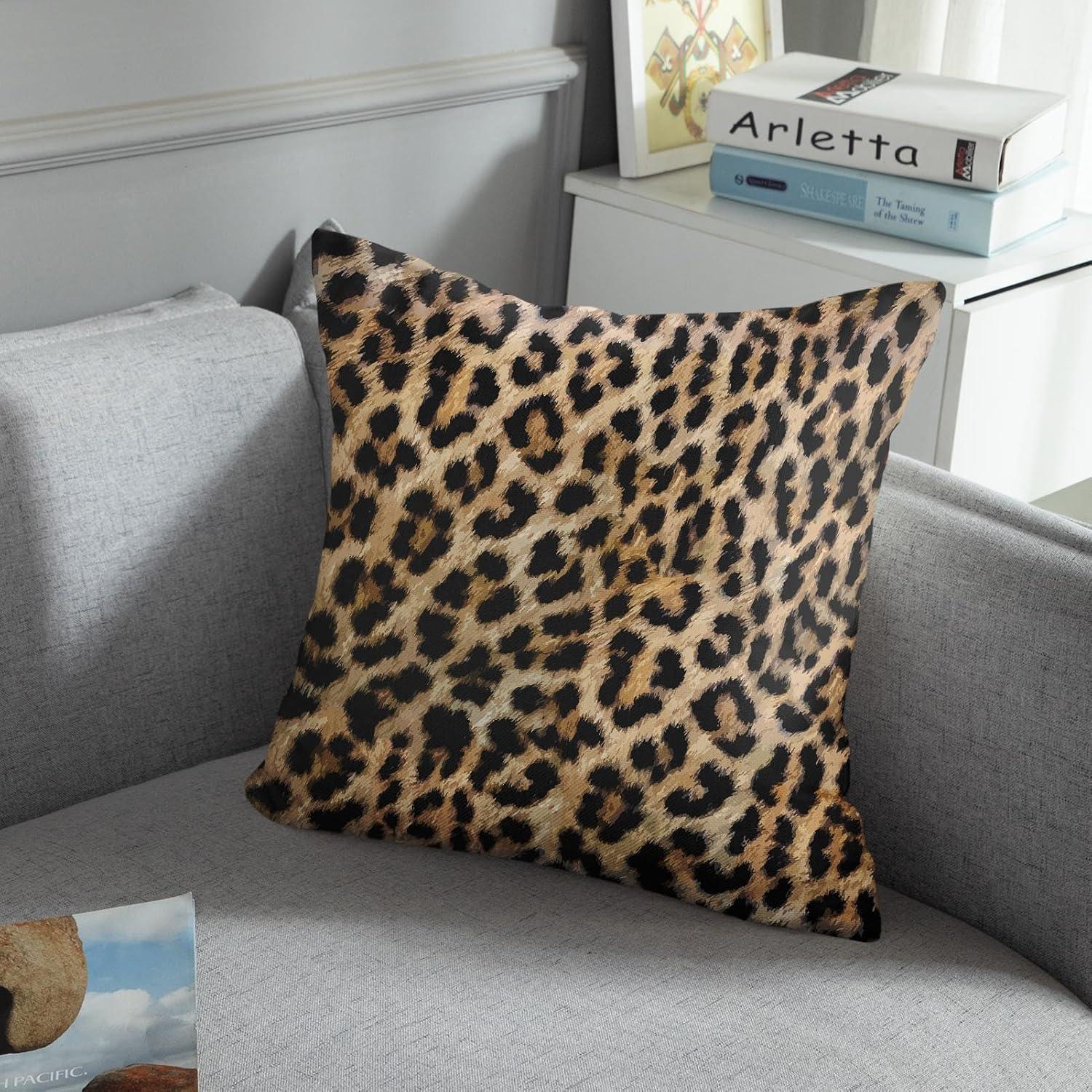 Leopard Print Cotton Polyester Euro Pillowcases Set of 4