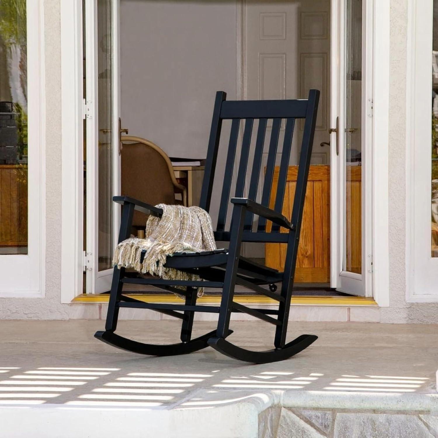 Shine Company Vermont Porch Rocker, High Back Wood Rocking Chair, Black