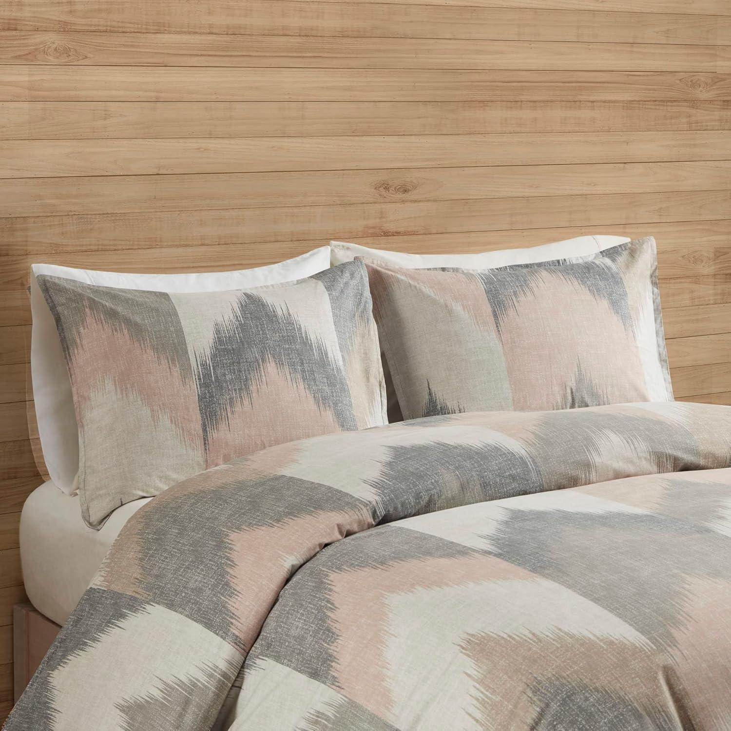 Blush and Gray Ikat Chevron Cotton King/Cal King Duvet Set