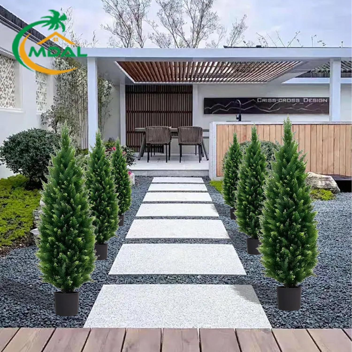 4FT 2-Pack Artificial Cedar Topiary Trees UV Resistant Potted Shrubs Fake Plants, Faux Pine Tree Plant for Home Office Garden Front Porch Patio Indoor Outdoor Party Wedding  Decor