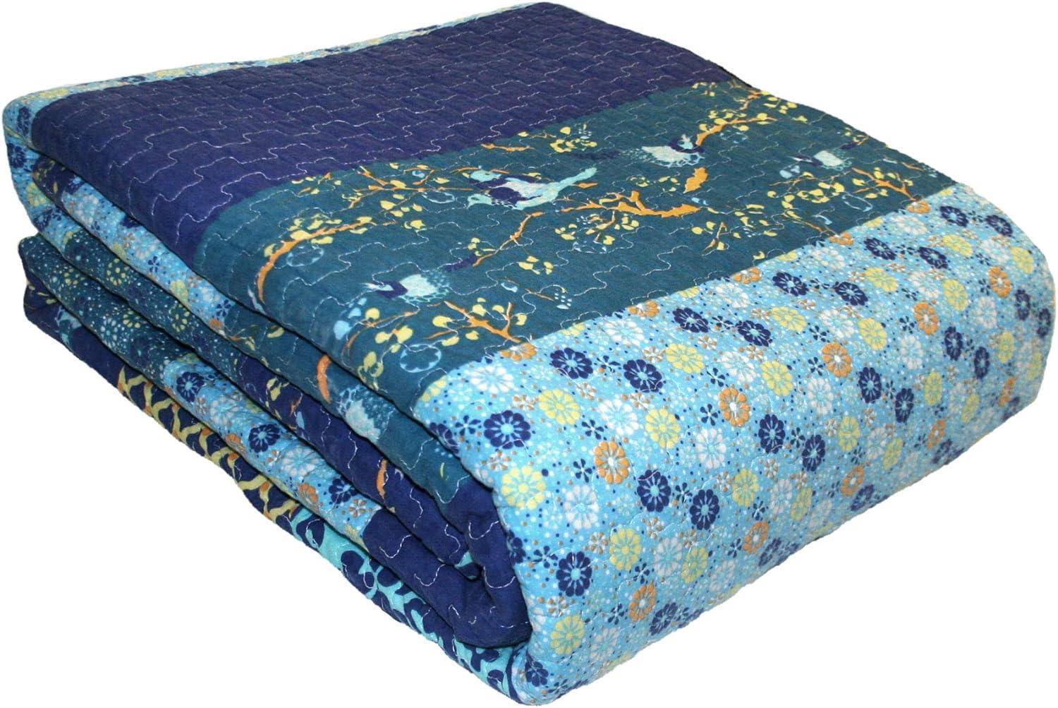 Navy Cotton Reversible King Quilt Set