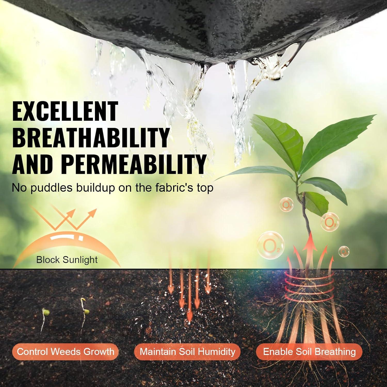 VEVOR 6FTx100FT Non-Woven Geotextile Heavy Duty 8oz Driveway Underlayment for Gravel, Ground Cover, Garden Weed Barrier, Drainage Fabric, Landscaping, Black