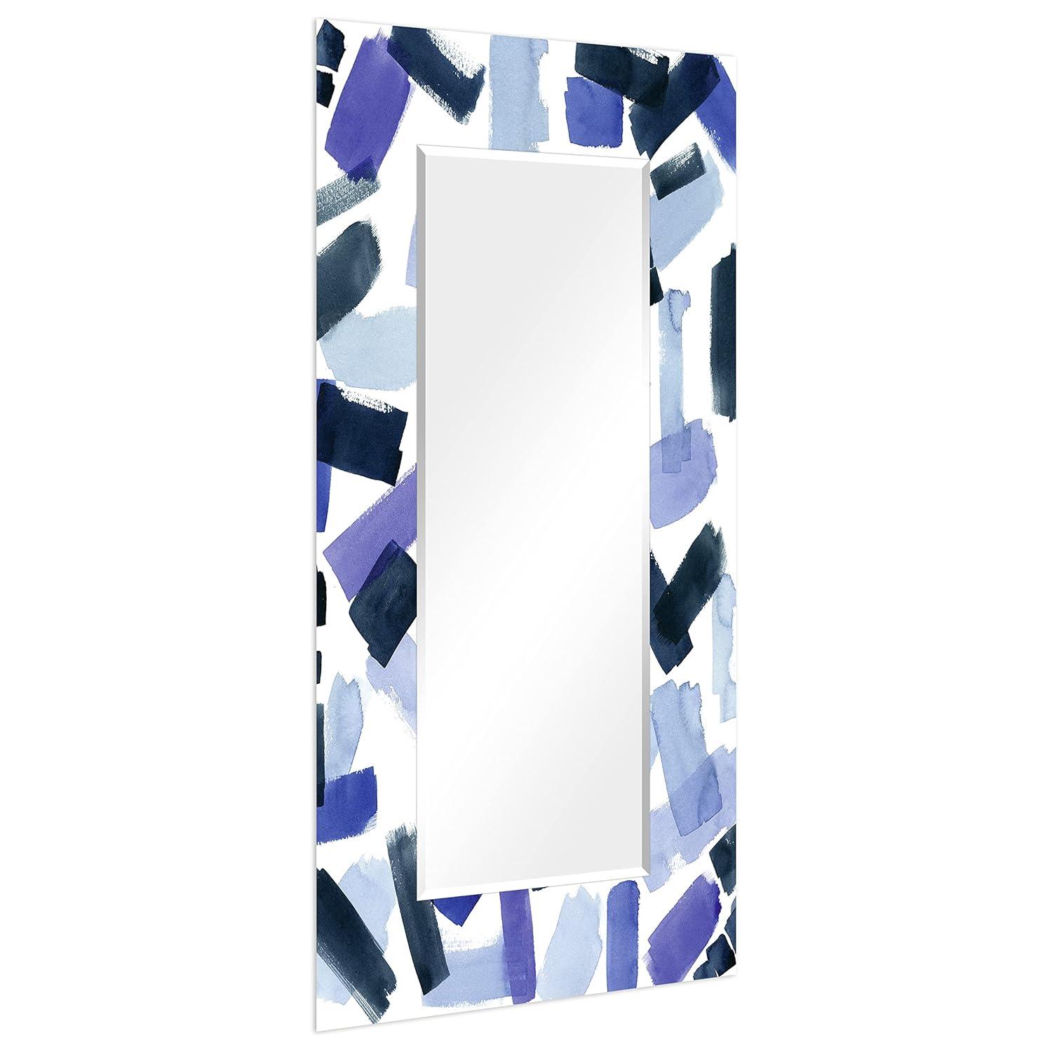 Empire Art Direct Cerulean Strokes Rectangular Beveled Mirror on Free Floating Reverse Printed Tempered Art Glass, 72" x 36" x 0.4", Ready to Hang