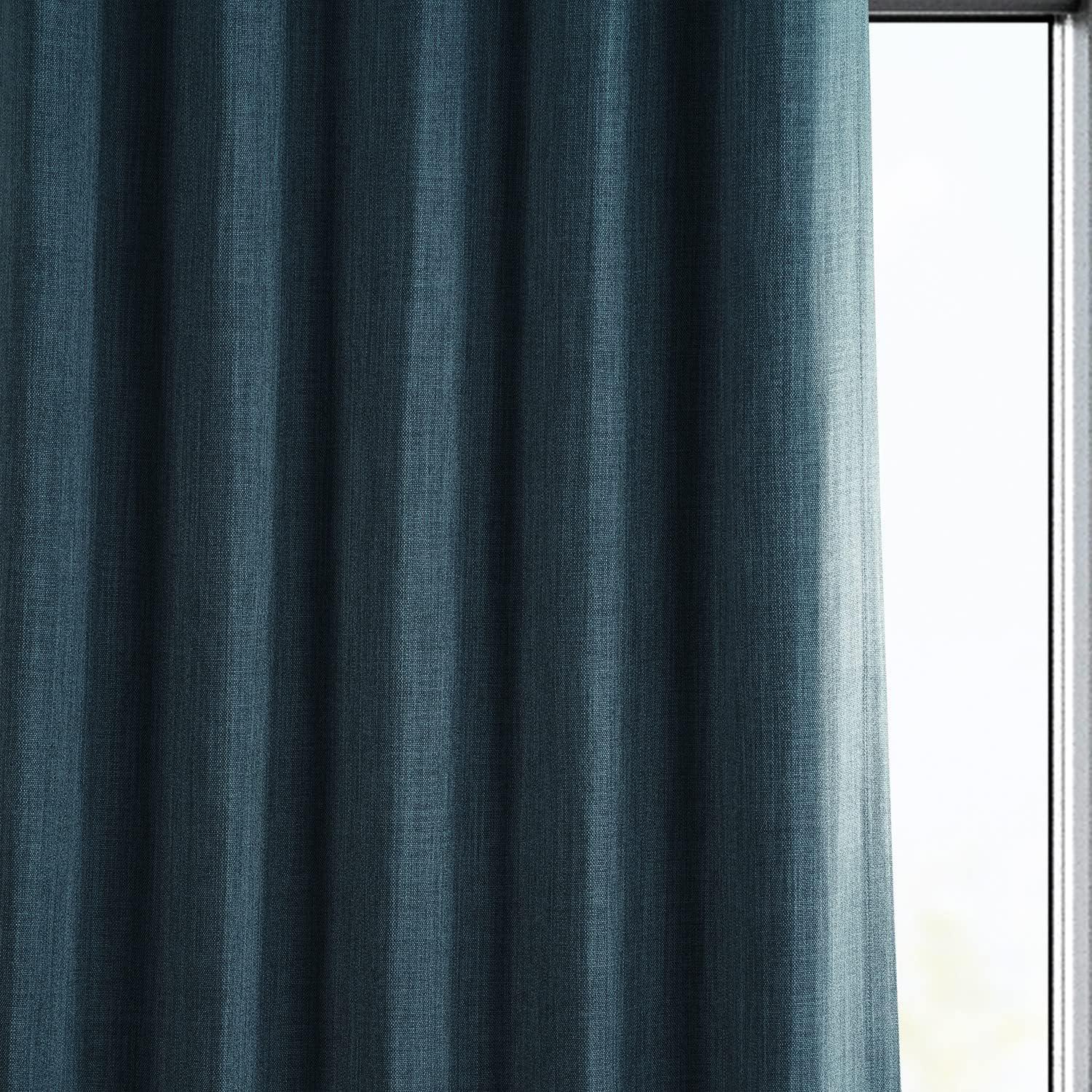 Story Blue Faux Linen Room Darkening Curtains 84 Inches