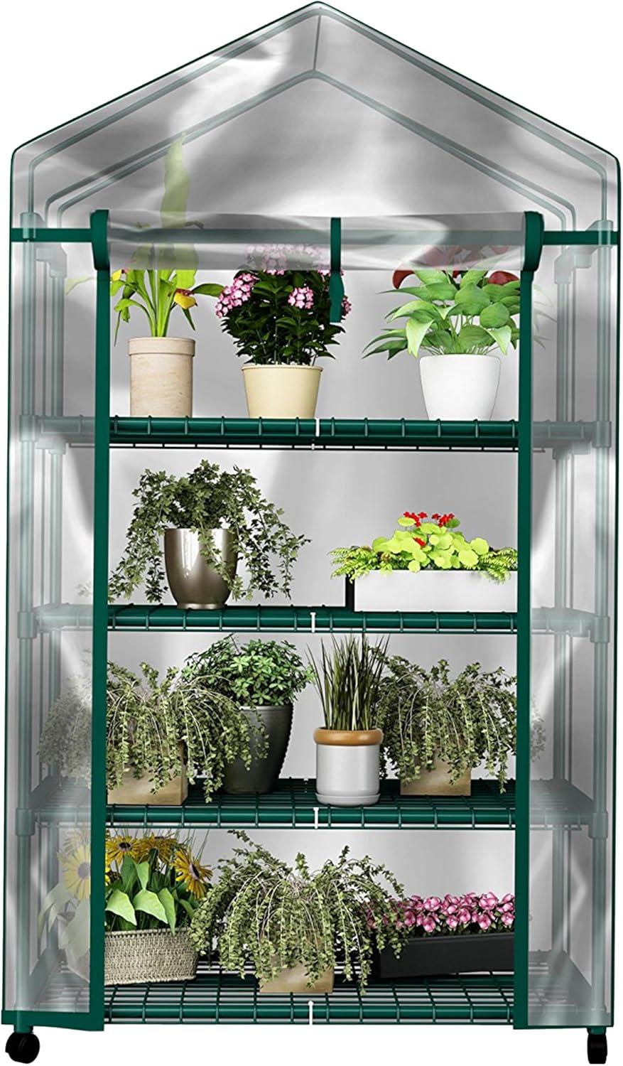 4-Tier Green PVC Portable Mini Greenhouse with Alloy Steel Frame