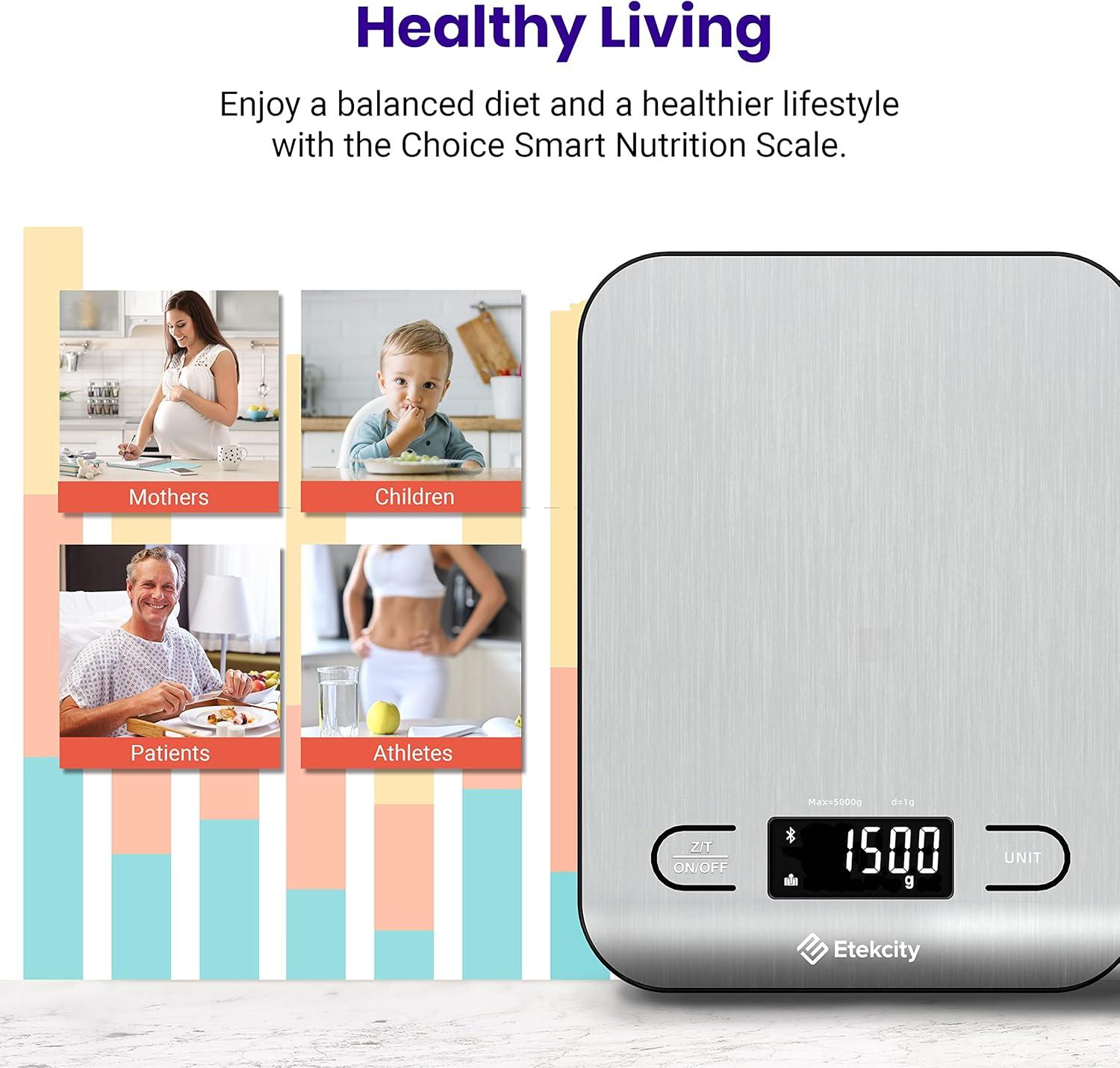 Etekcity Choice Smart Nutrition Scale Accurate Sensors Large Digital Display Kitchen Scale