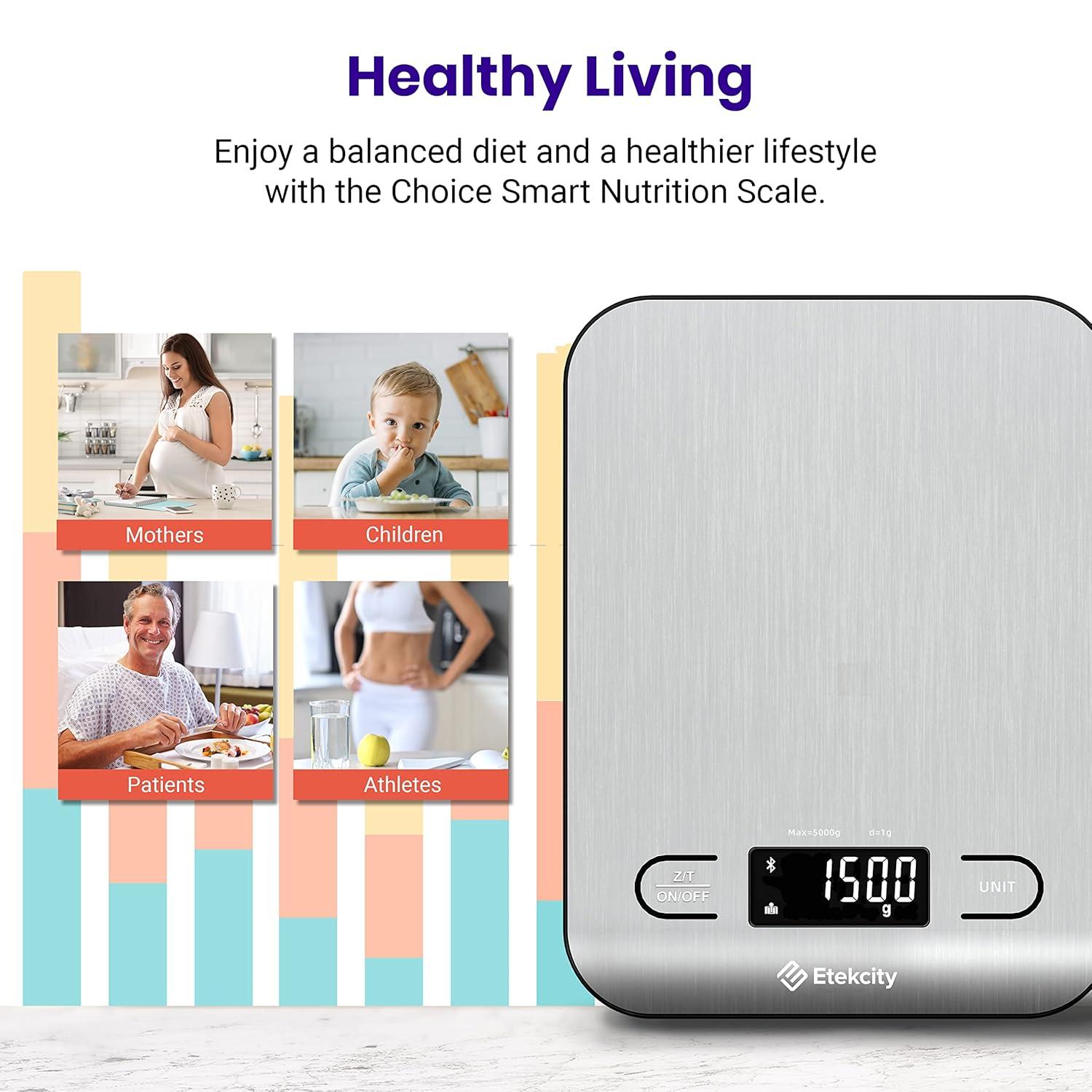 Etekcity Choice Smart Nutrition Scale Accurate Sensors Large Digital Display Kitchen Scale