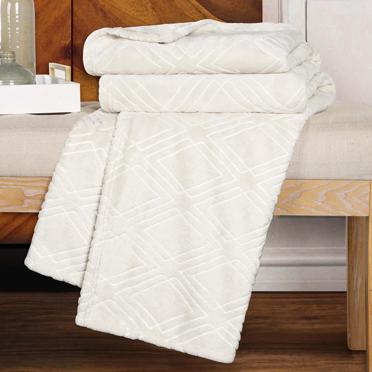 Superior Alaska Fleece Diamond Fluffy Blanket, King, Ivory