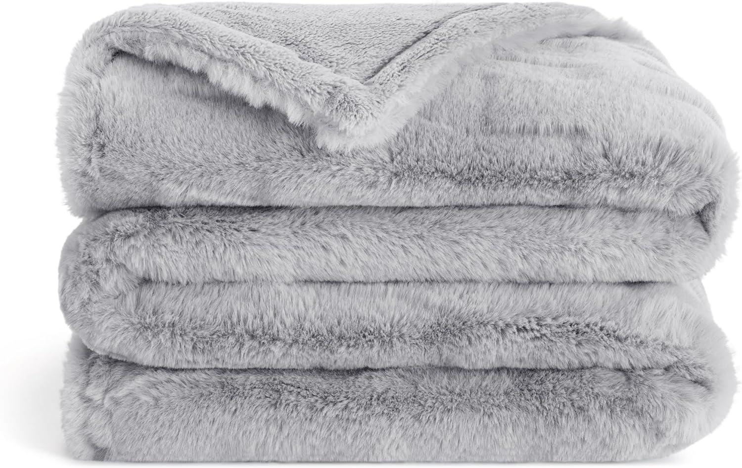 Aston & Arden Faux Fur Throw Blanket, Plush, Modern Jacquard Texture, Oversized 50x70, with Premium Gift Box