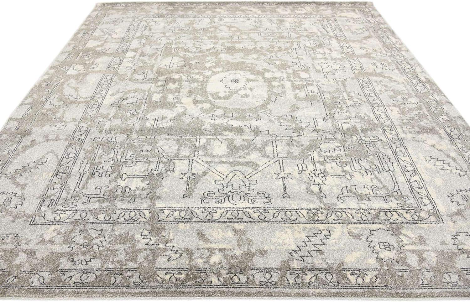 Unique Loom Vintage La Jolla 8 x 8 (ft) Loomed Polypropylene Gray/Silver Square Indoor Border Vintage Area rug