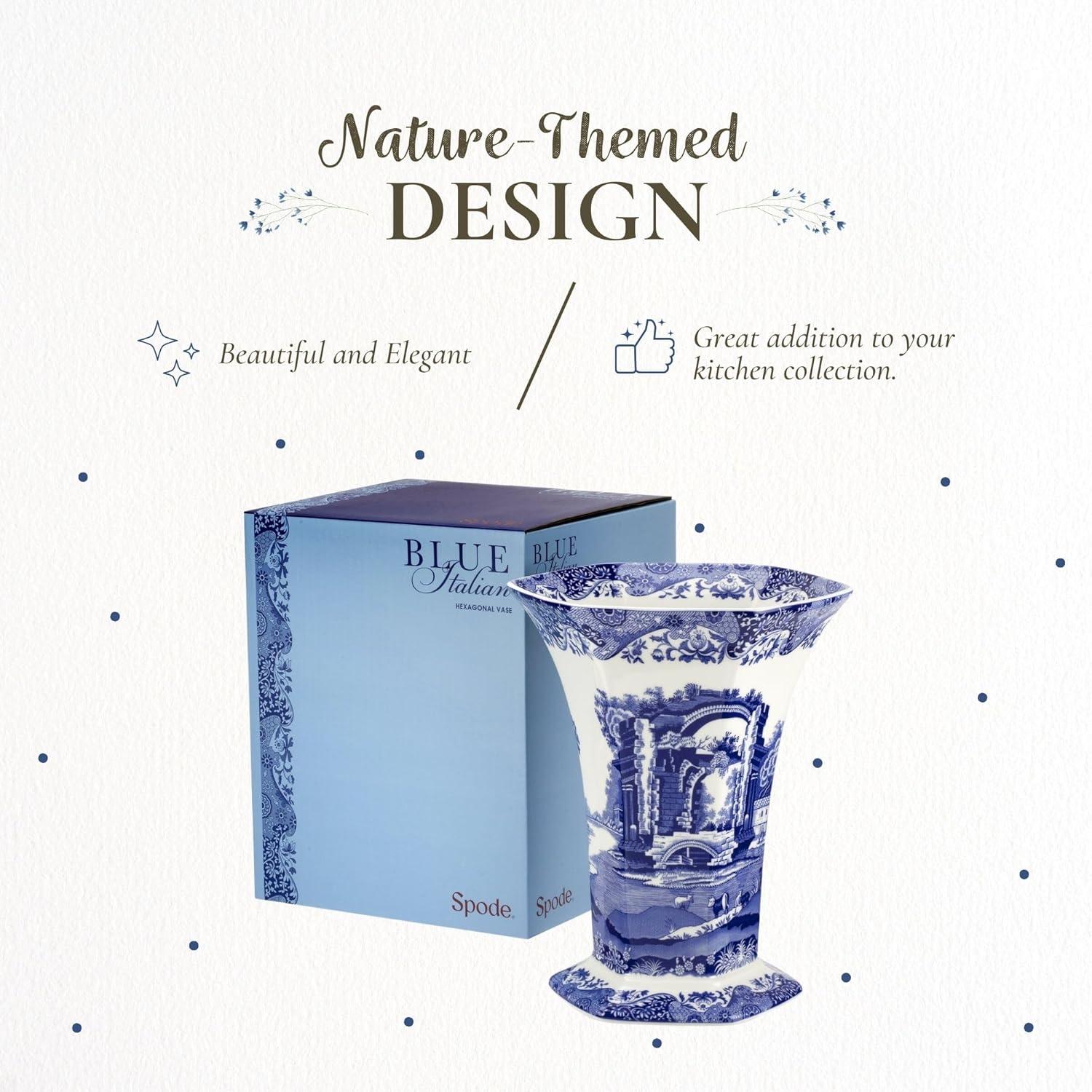 Spode Spode Blue Italian Hexagonal Vase 10.5"