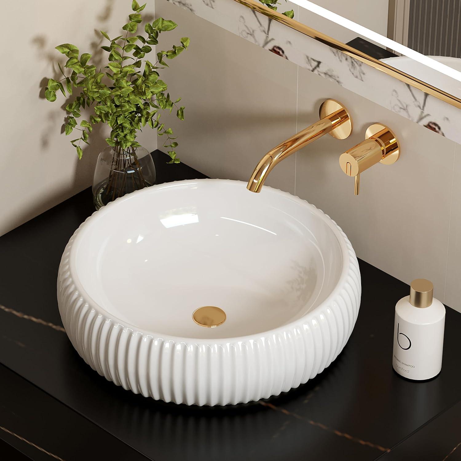 Glossy White Round Ceramic Above-Counter Vessel Sink