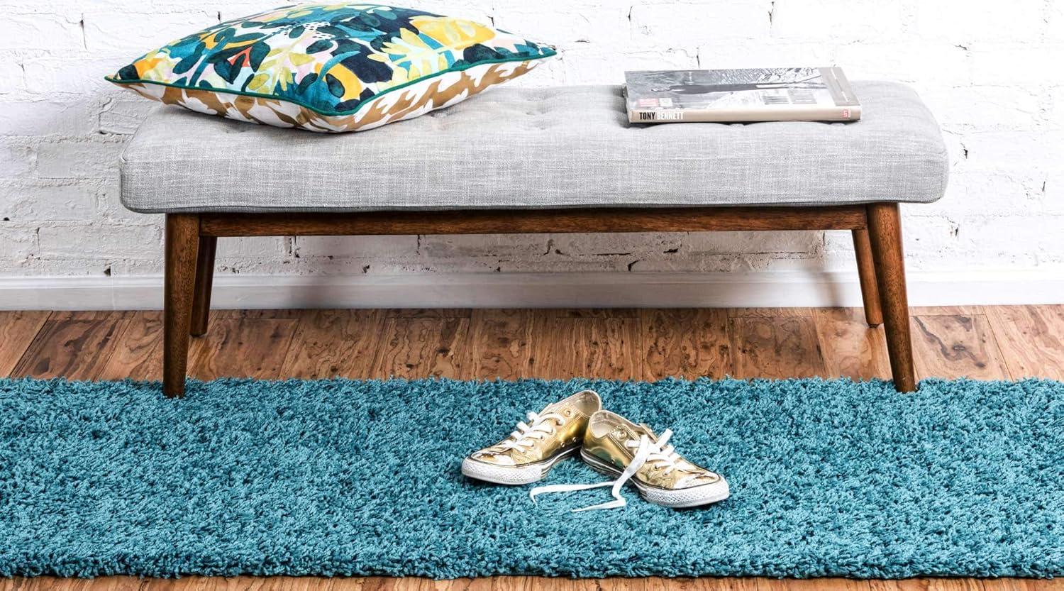 Unique Loom 2' 2 x 6' 7 Solid Shag Deep Aqua Blue Area Rug