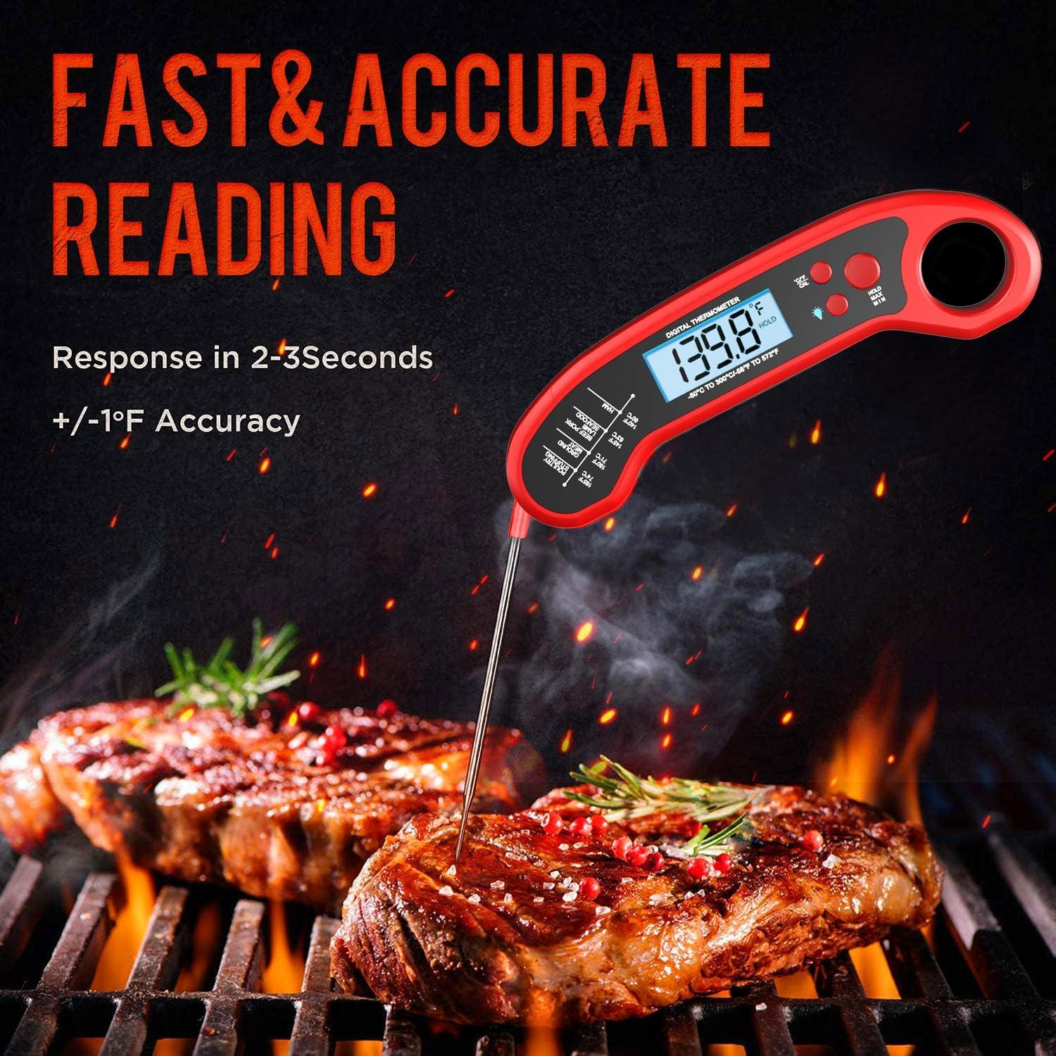 Red Digital Waterproof Instant Read Meat Thermometer