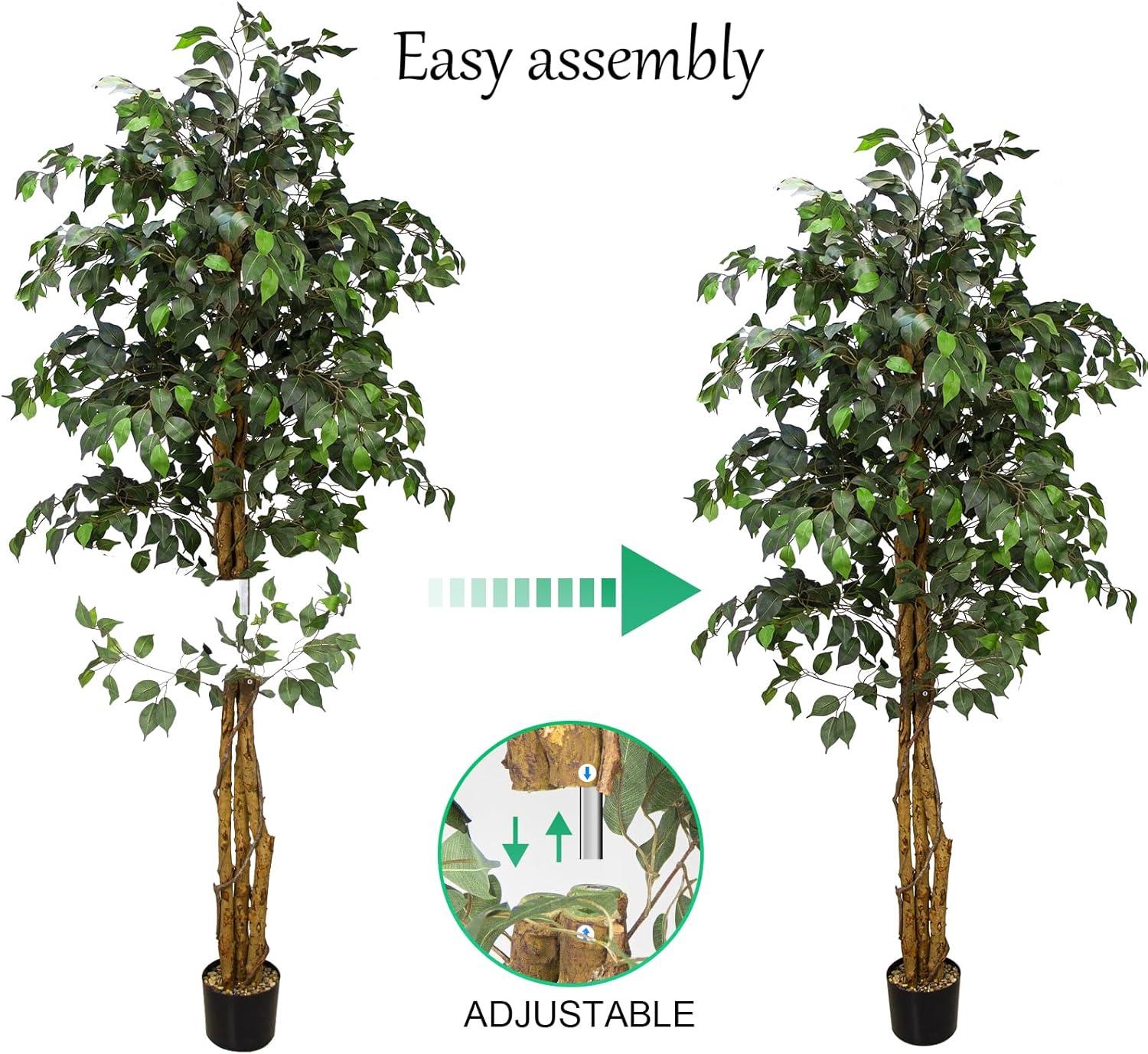 EPESTOEC 6.2FT Artificial Ficus Silk Tree (75in) with Plastic Nursery Pot, Fake Plant for Living Room Balcony Corner Decor,Indoor-Outdoor Use, 75 Inch C38