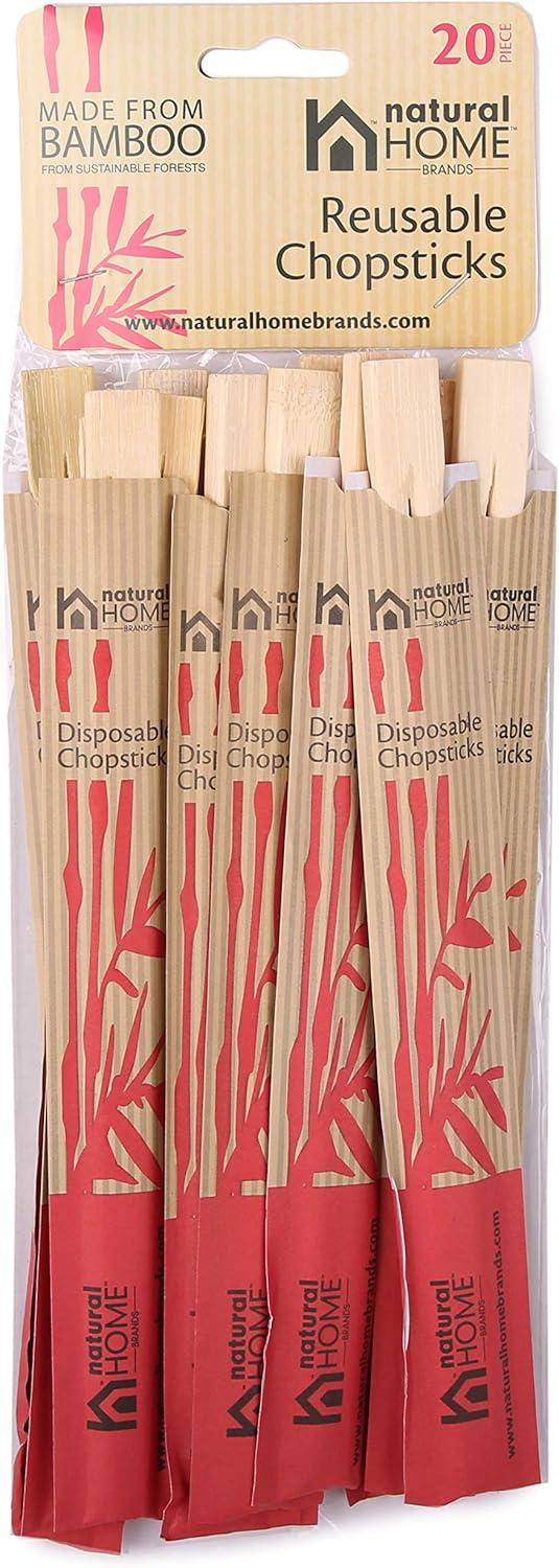Natural Home Brands Disposable Bamboo Chopsticks, Pack of 20, Sustainable 100% Bamboo, Eco-friendly, Compostable Single-use Utensils and Packaging, 8-1/4-inches