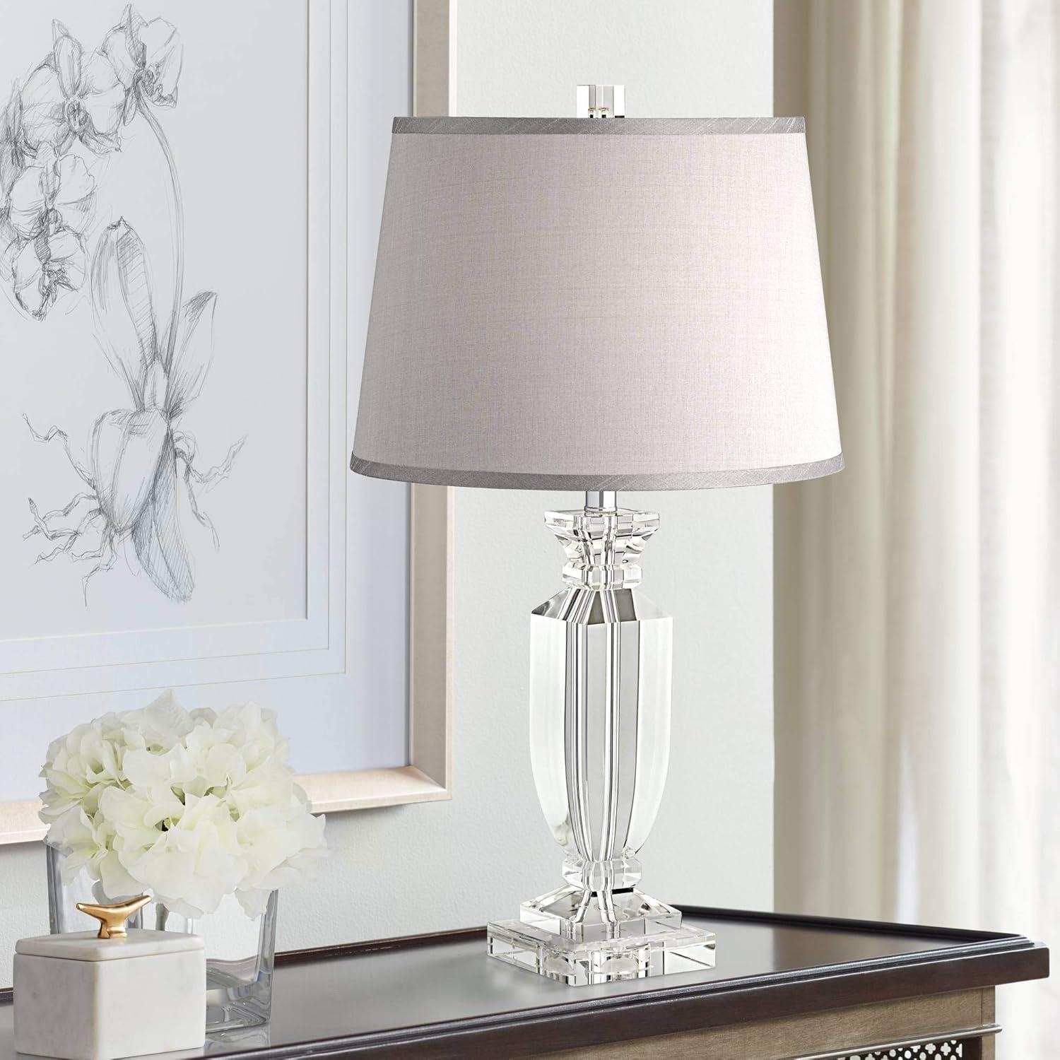 Vienna Full Spectrum Traditional Table Lamp 25" High Crystal Body Gray Tapered Drum Shade for Living Room Bedroom Bedside Nightstand Family