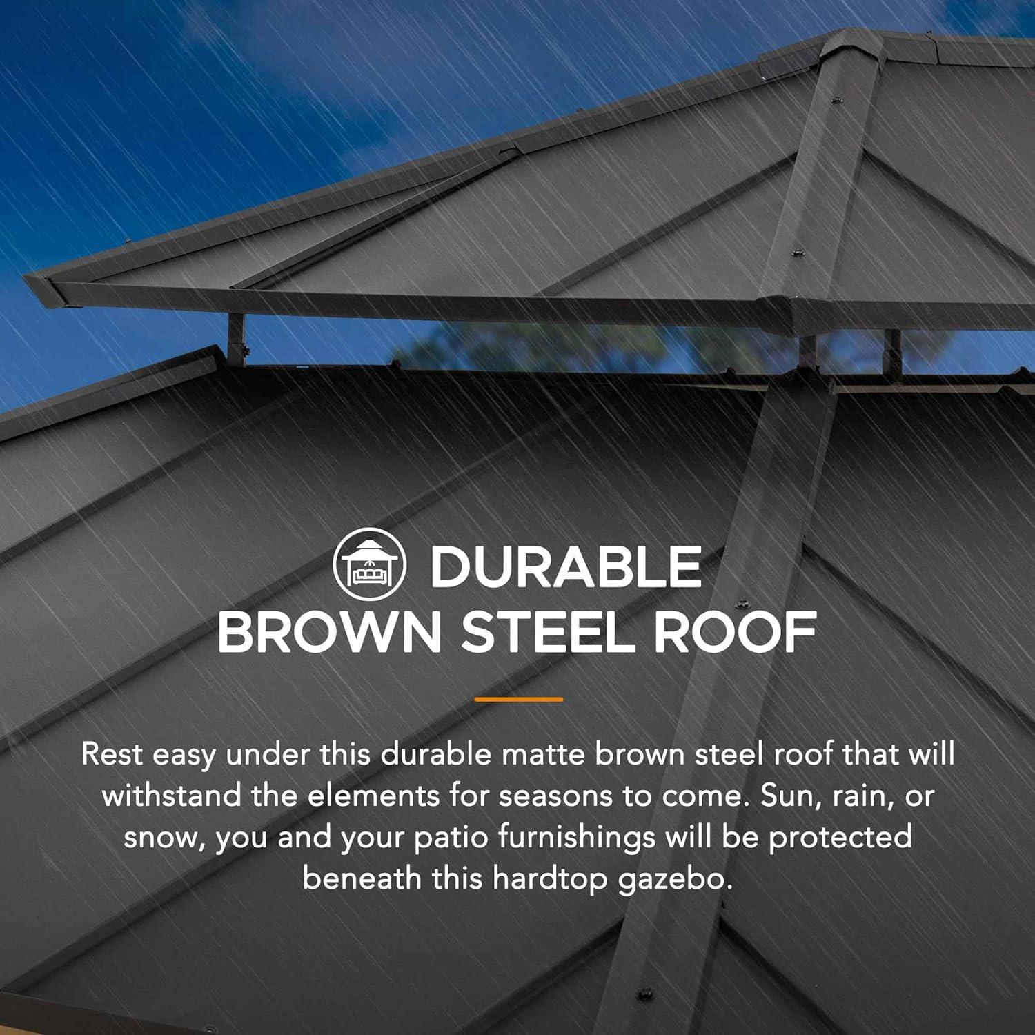 Sunjoy Sunjoy 12x16 ft. Wood Gazebo, Outdoor Patio Steel Hardtop Gazebo, Cedar Framed Wooden Gazebo with 2-tier Metal Roof, Suitable for Patios, Lawn and Backyard