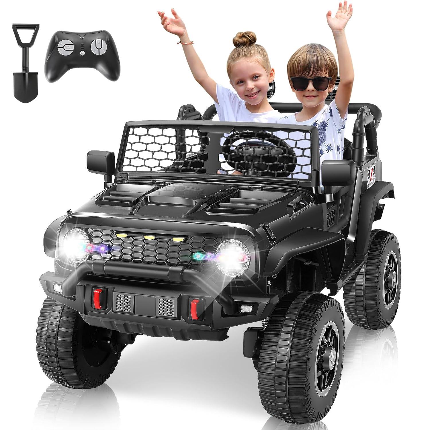 Ancheer 24V Real 2 Seater Ride On Toys Electric SUV Jeep Car With Remote Control,2WD/4WD Switchable, 4X100W Motor, Bluetooth, Music, USB, Lights