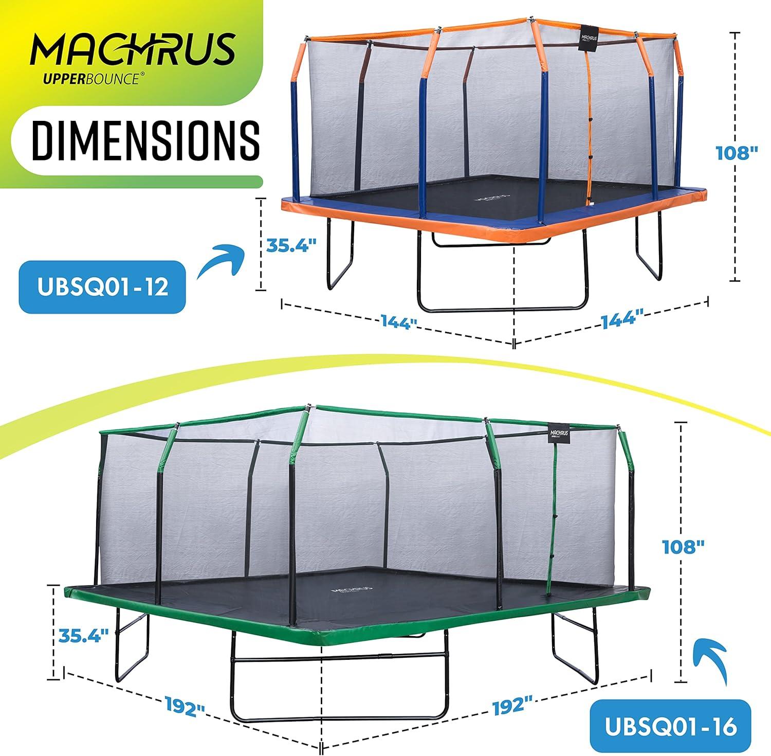 Upper Bounce Machrus Upper Bounce 12 x 12 FT Square Trampoline Set with Premium Top-Ring Enclosure and Safety Pad