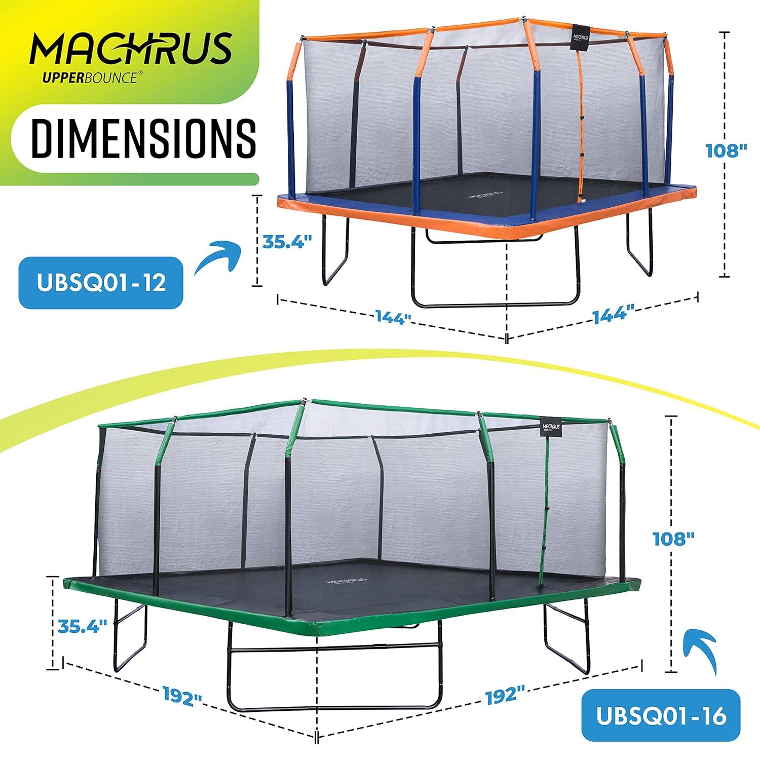 Upper Bounce Machrus Upper Bounce 12 x 12 FT Square Trampoline Set with Premium Top-Ring Enclosure and Safety Pad