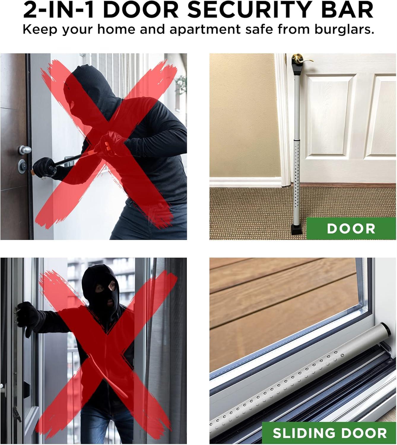 Adjustable White Steel Door Security Bar with Rubber Grip