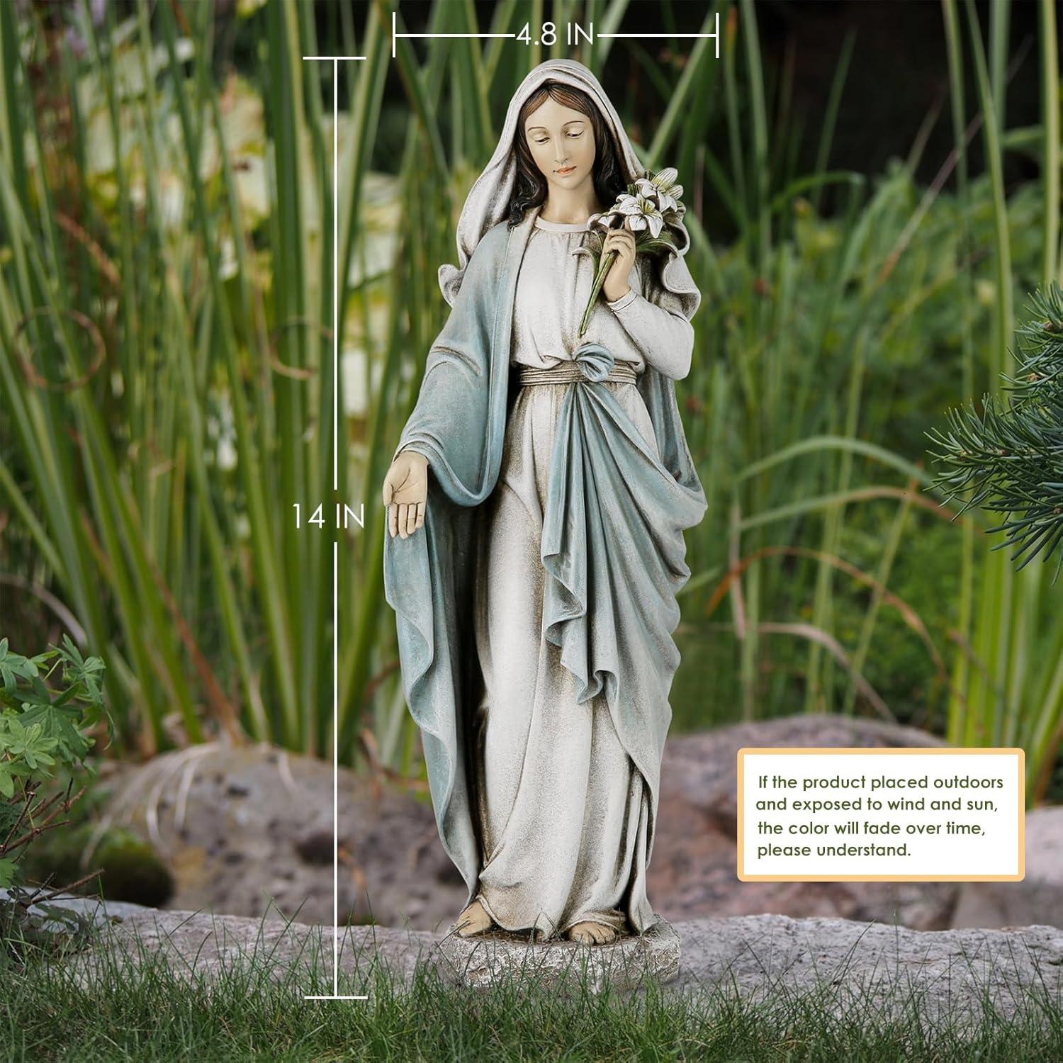 Darby Home Co Blessed Mother Mary Statue - 14 Inch Madonna Virgin Mary Statue Elegant Home Decor, Hand Painted Saint Mary Outdoor Garden Statue For Home Yard Patio Lawn Hallway Decor