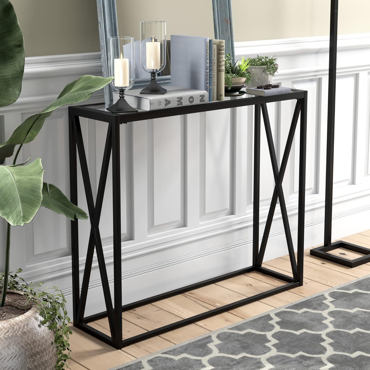 Arlo 30" Blackened Bronze Metal and Glass Console Table with Storage