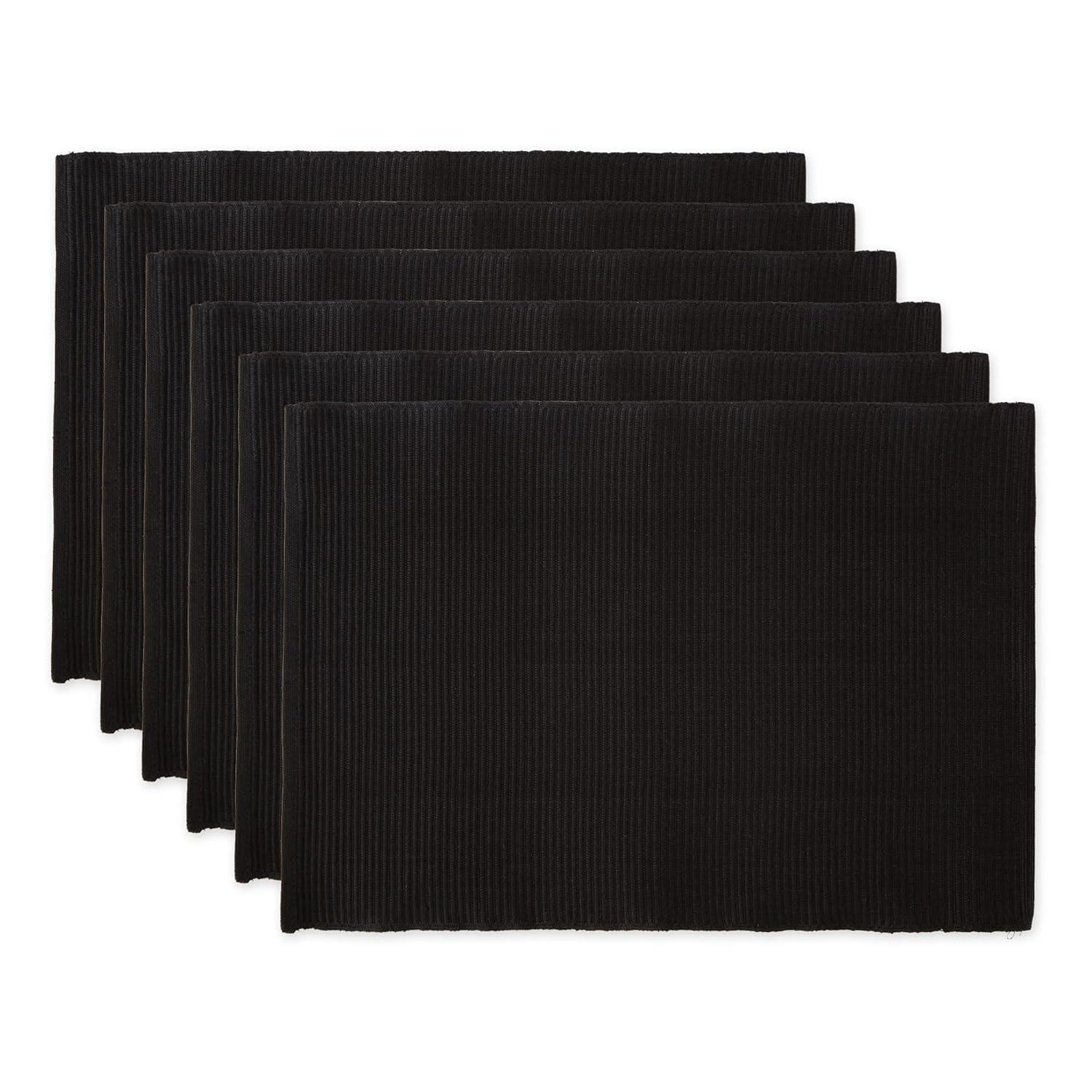 Design Imports Black Ribbed Placemat Set/6