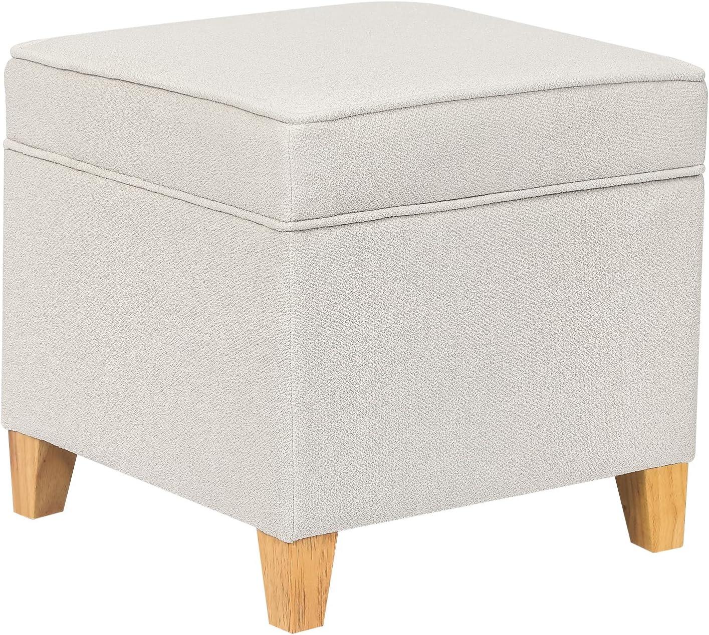 HomePop Cole Classics Square Storage Ottoman with Lift Off Top Linen: Upholstered Footstool, Wood Legs, Polyester